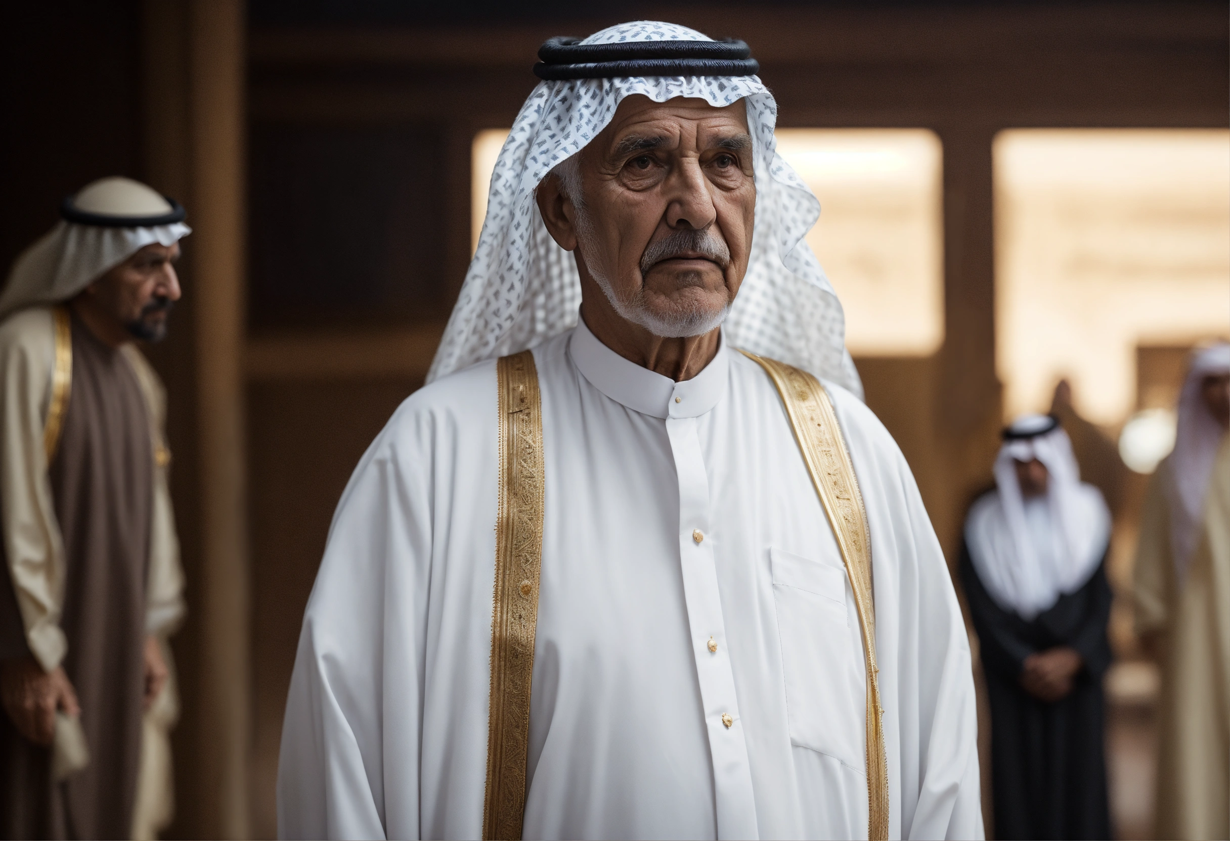 Lexica - Saudi old man official costume, standing, looking left, white ...