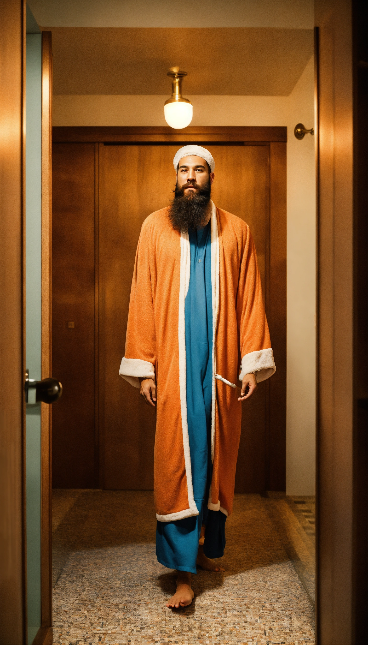 Lexica - A built man with robe on and long beard, stepping out of the ...