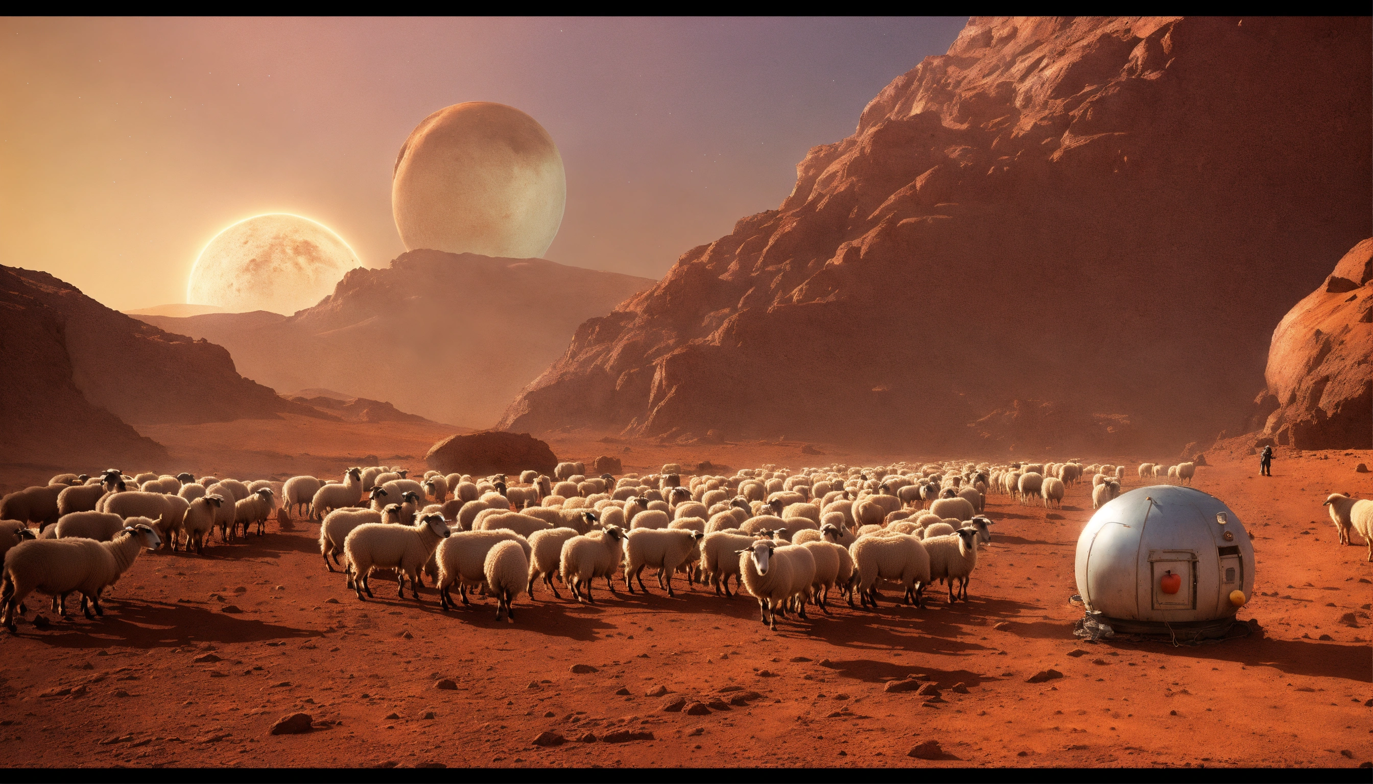 Lexica - A shepherd herding sheep on Mars has an apple fall on his head ...