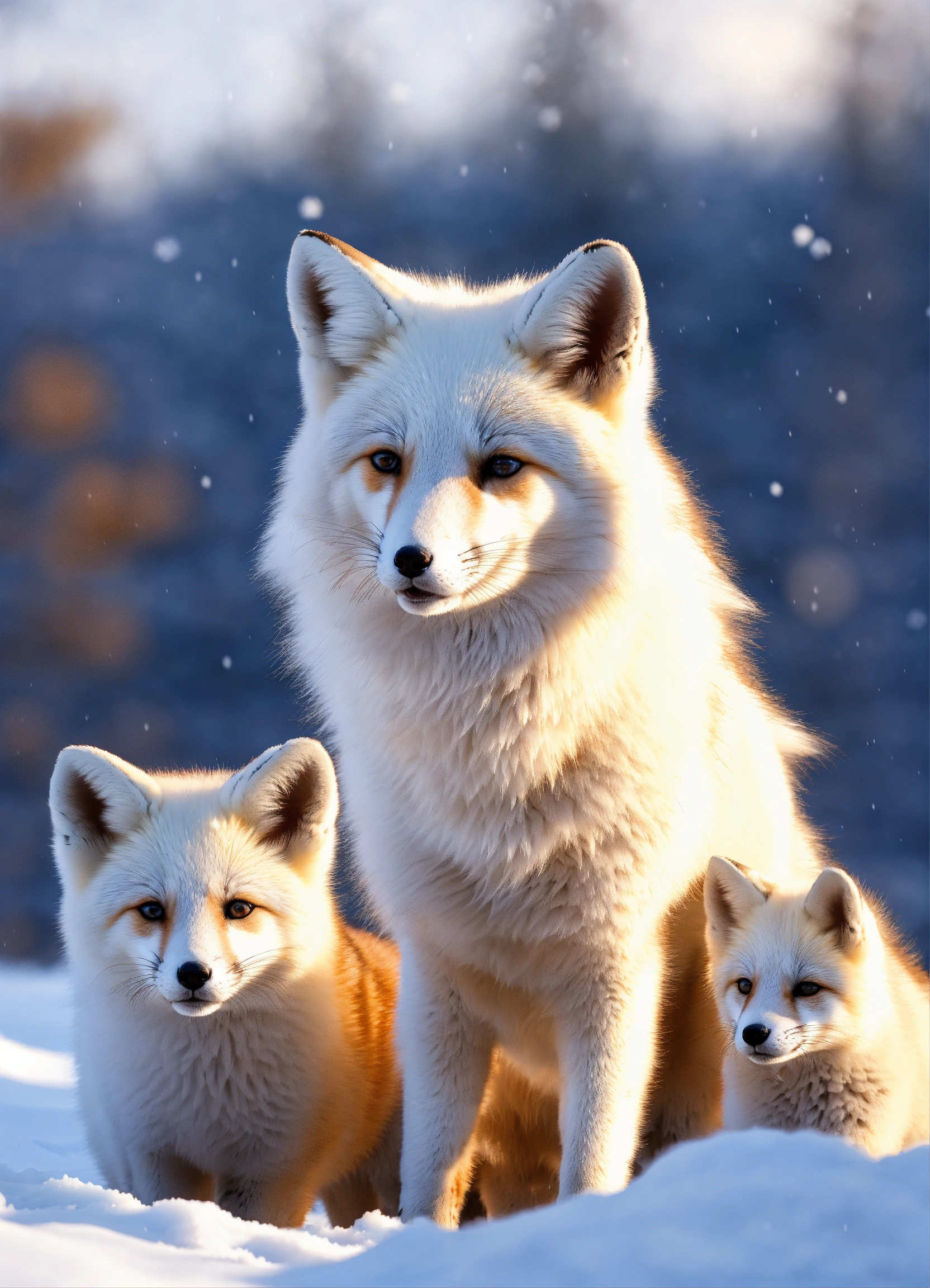 Lexica - Ultra realistic beautiful white fox with her cubs playing in ...