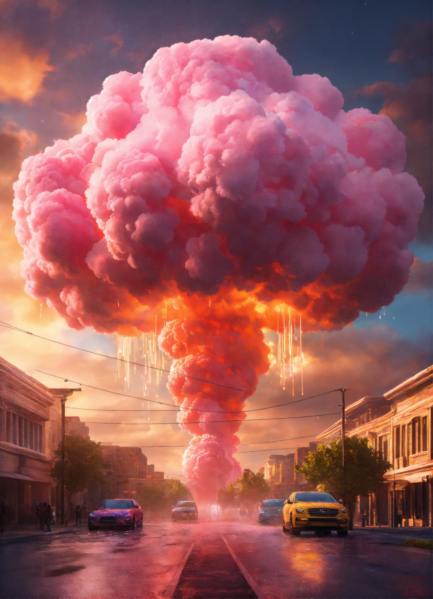 Lexica - A nuclear explosion , made out of cotton candy clouds ,paint ...