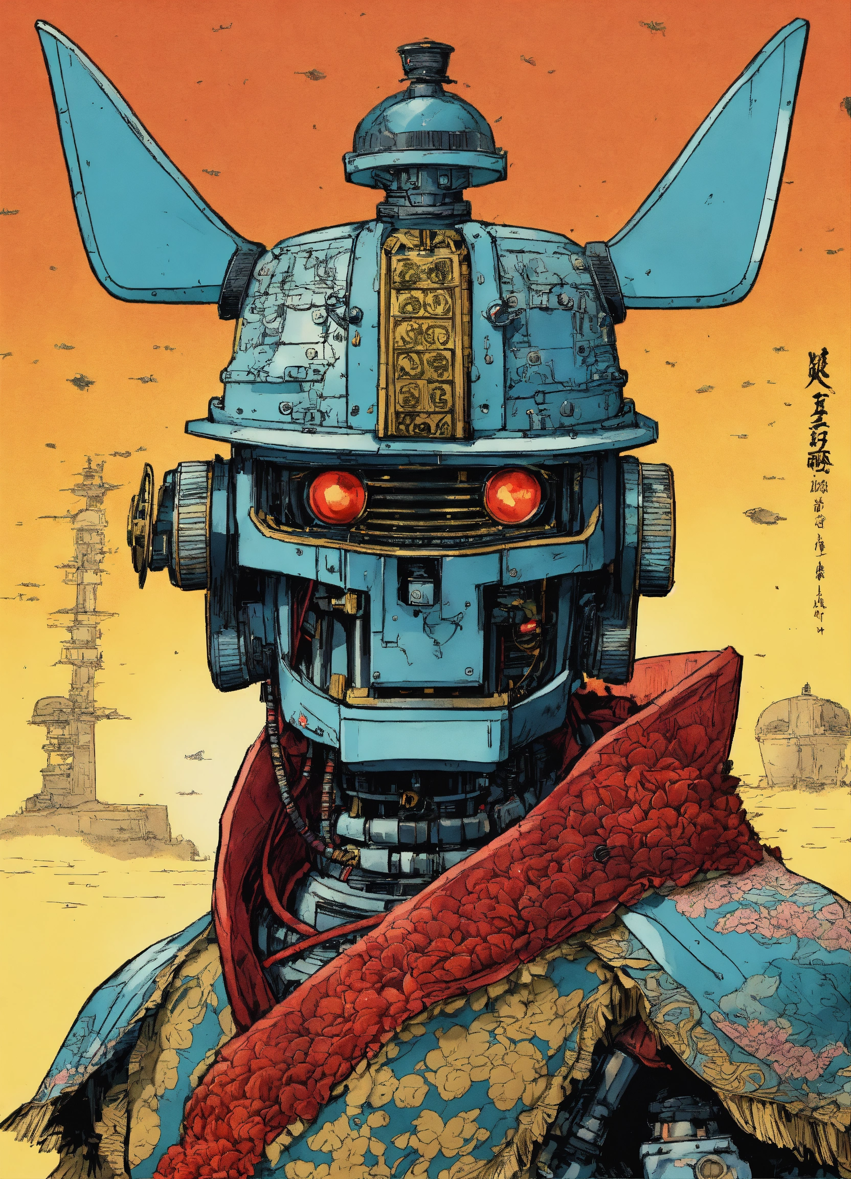 Lexica - Detailed pen and ink illustration of a samurai robot, head ...