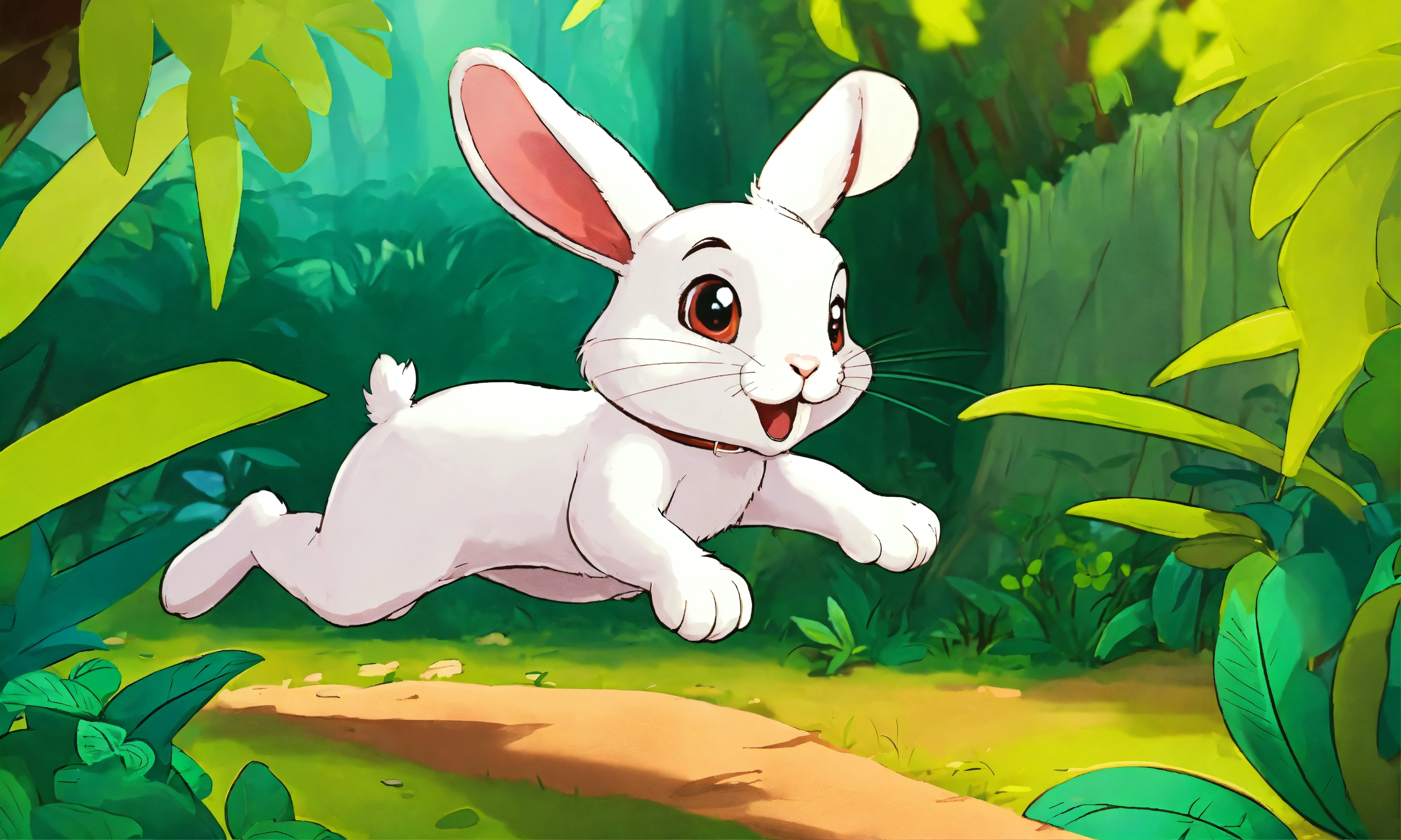 Lexica - Cute cartoon comic rabbit running in jungle