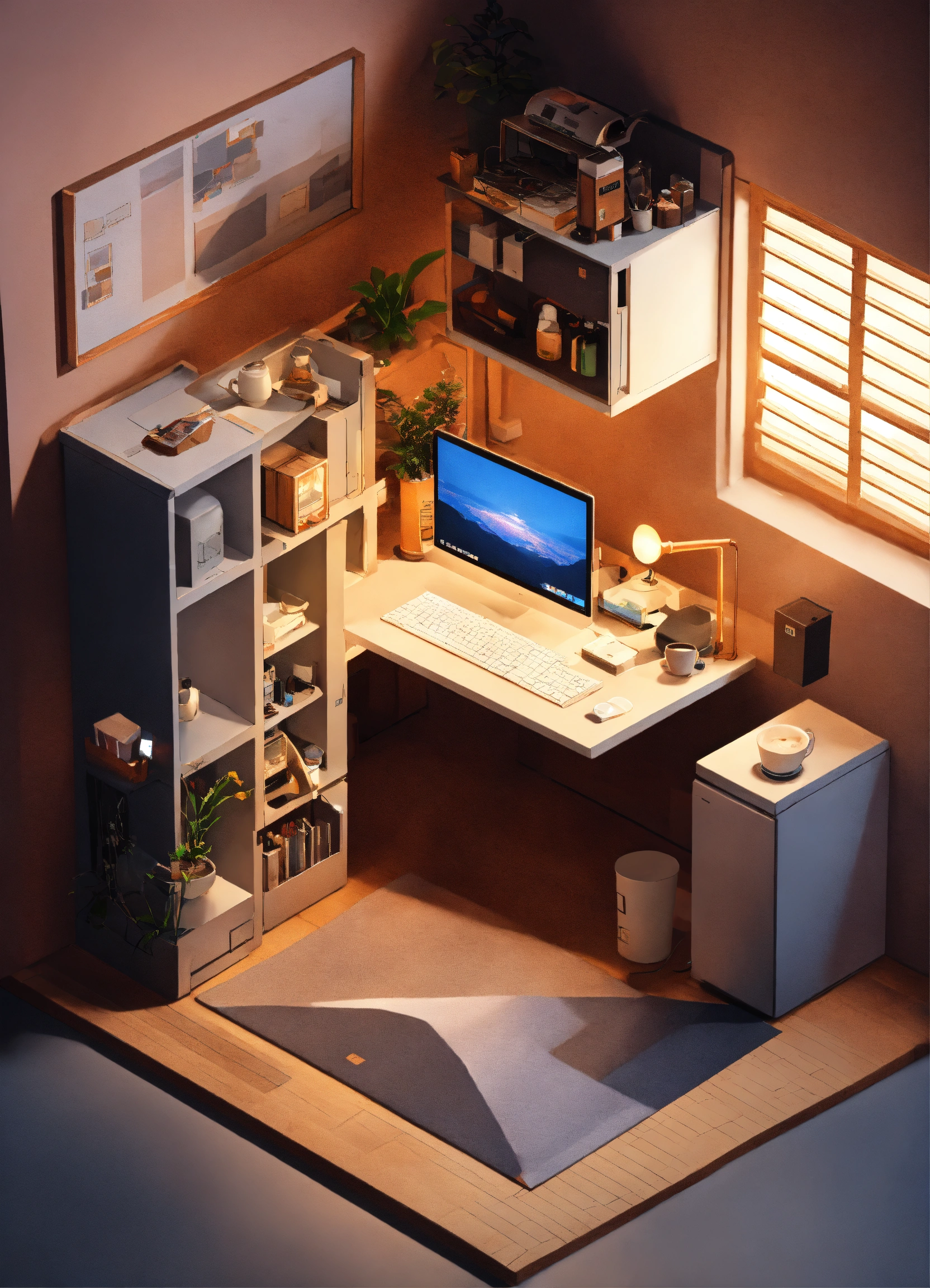 Lexica - Cube cutout of an isometric programmer bedroom with a cafe ...