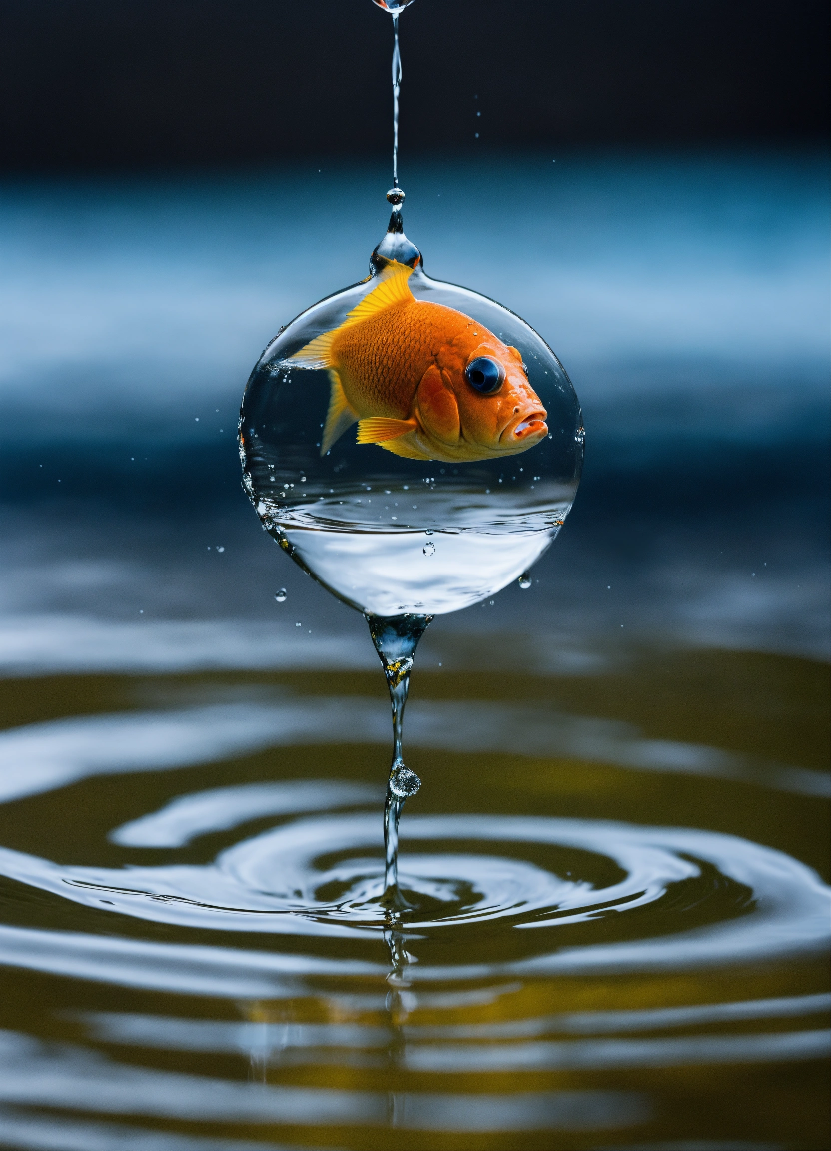 Lexica - The water drop falls below the water surface, it morphs into a ...