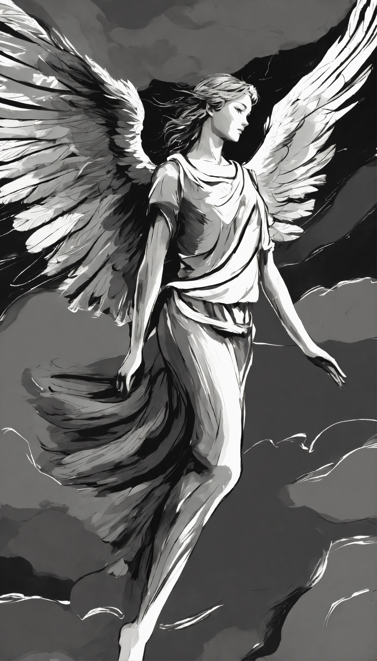 Lexica - Angel in flight dynamic pose, simple stile, texture painting ...