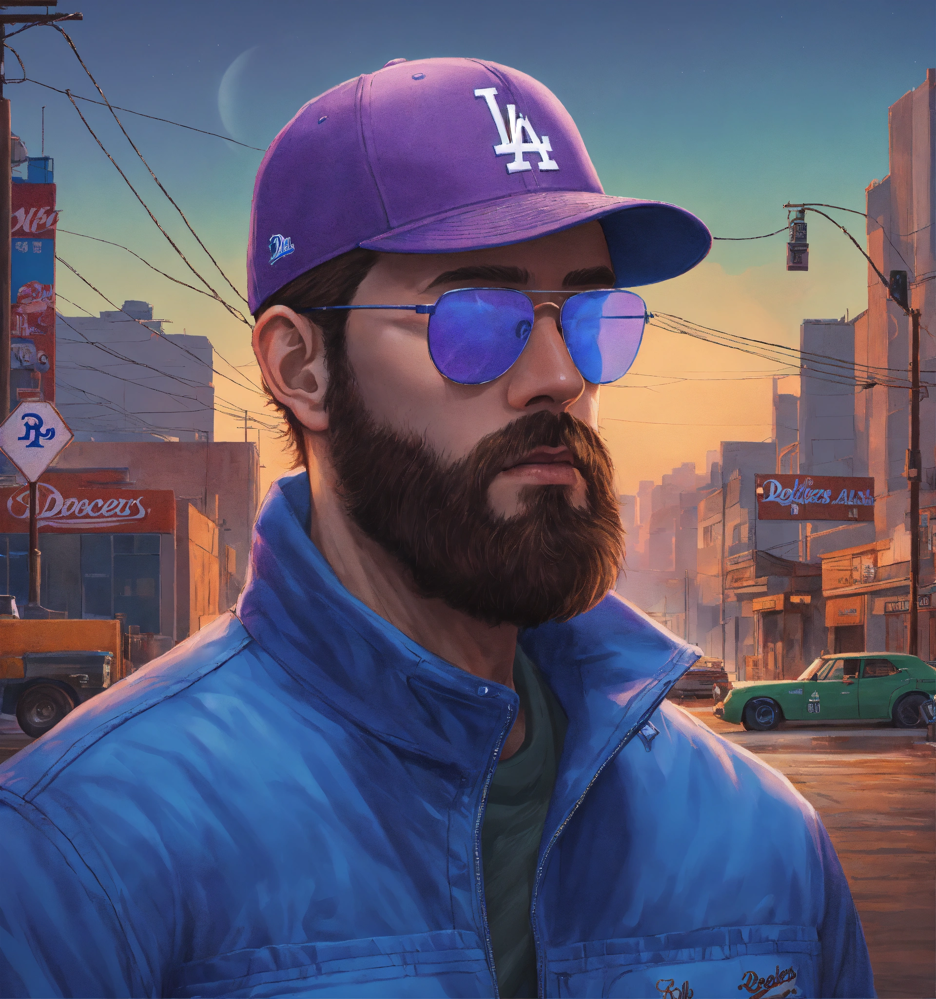 Lexica - A half-human, half-Al hybrid with a beard wearing shades and a ...