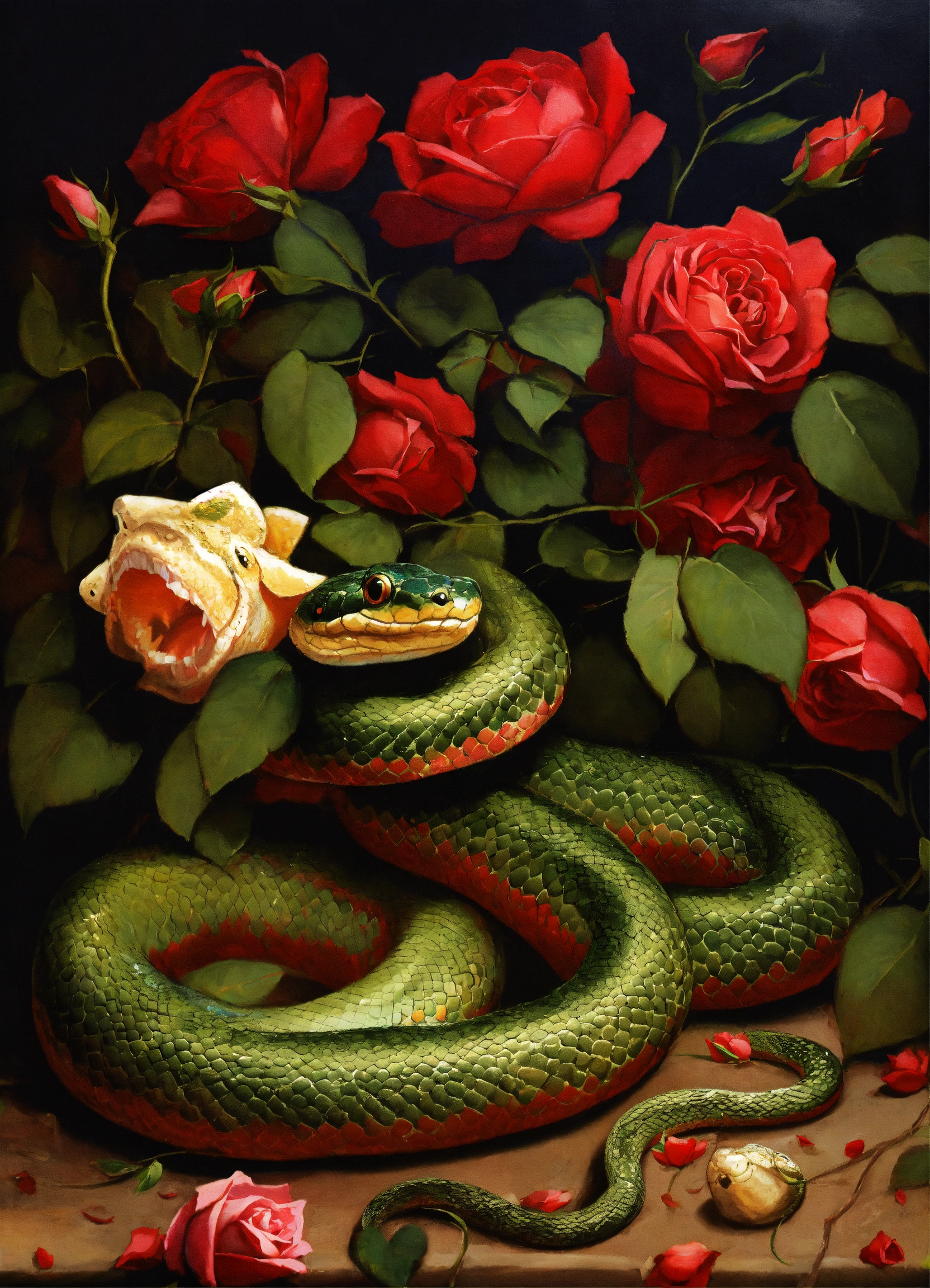 Lexica - A snake among red roses