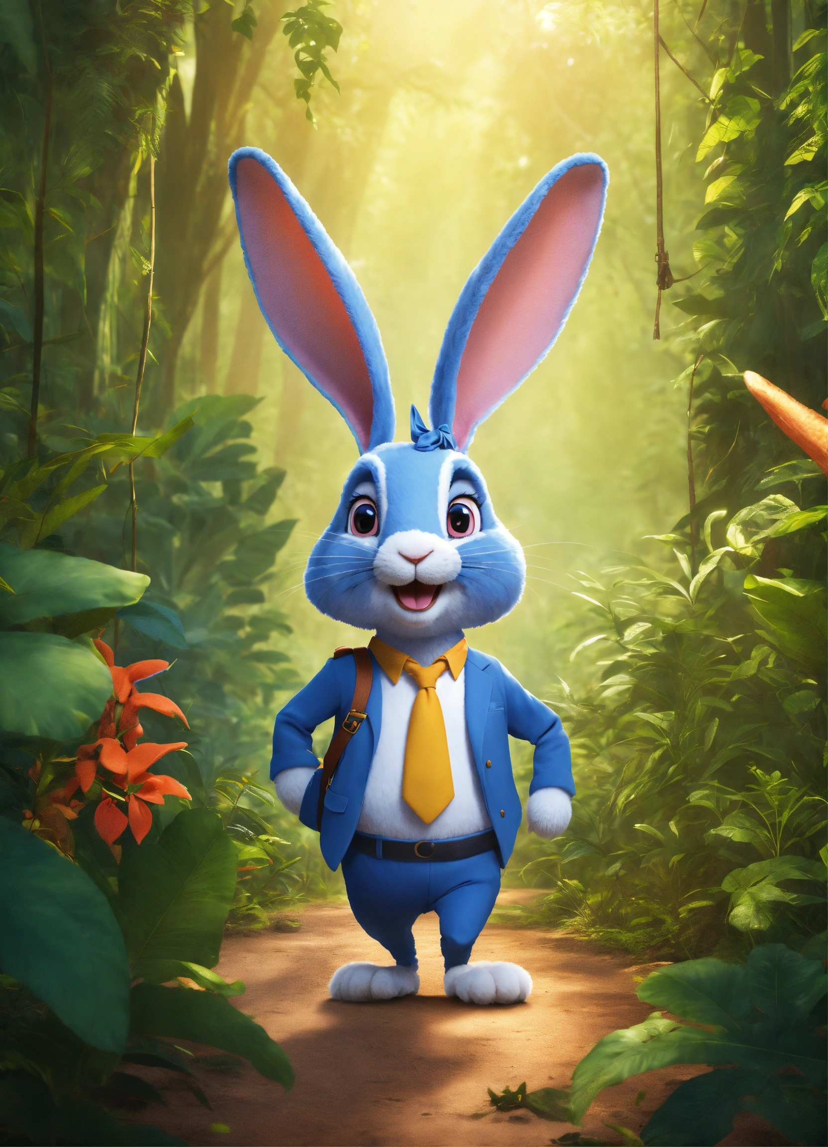 Lexica - Let cartoon big rabbit walking on two legs in jungle