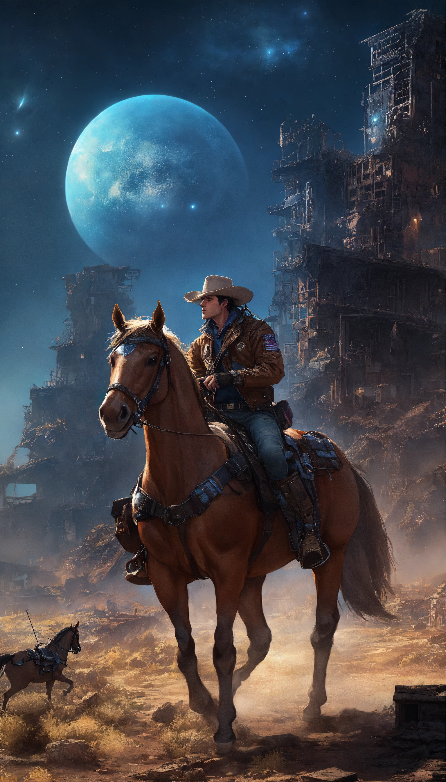 Lexica - A space cowboy riding a horse. the scene is set in the ...