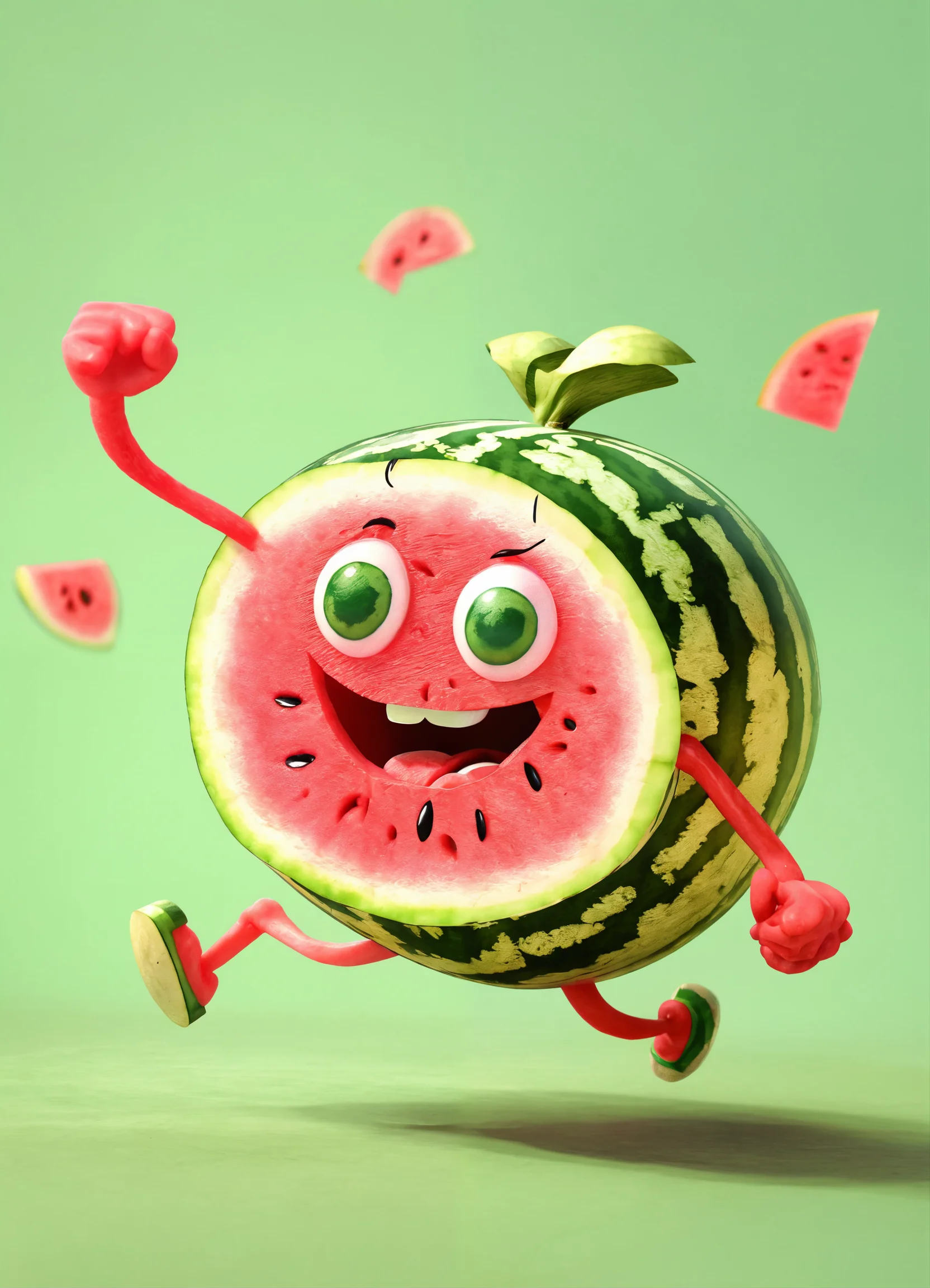 Lexica - Watermelon has arms and legs and is running is cartoon