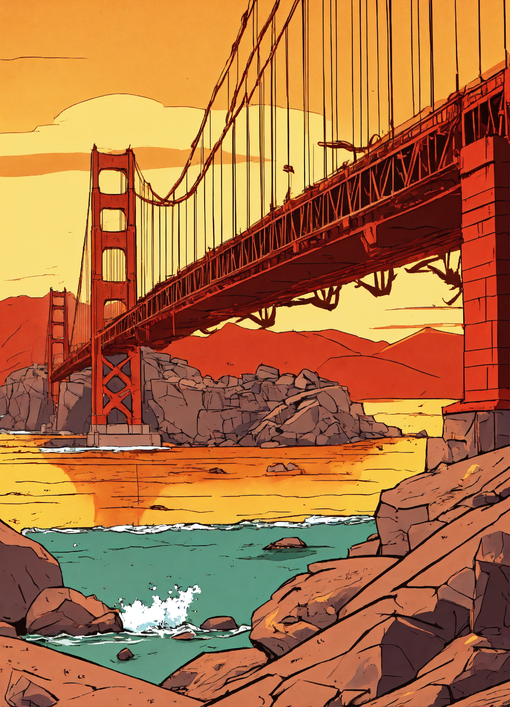 Lexica - An angry Ram destroying the Golden Gate Bridge comic