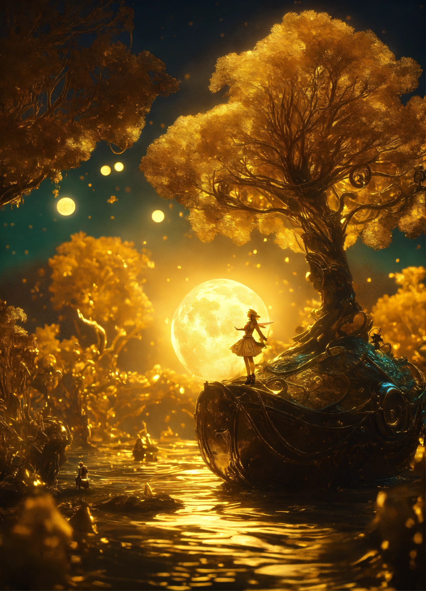 Lexica - An Mystical grove made of liquid gold, A Sylph sailing on a ...