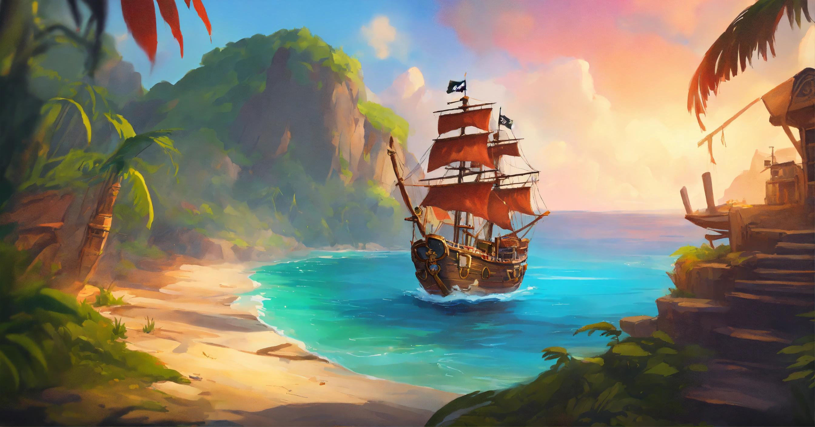 Lexica - Pirate slot game background landscape, realistic cartoon oil ...