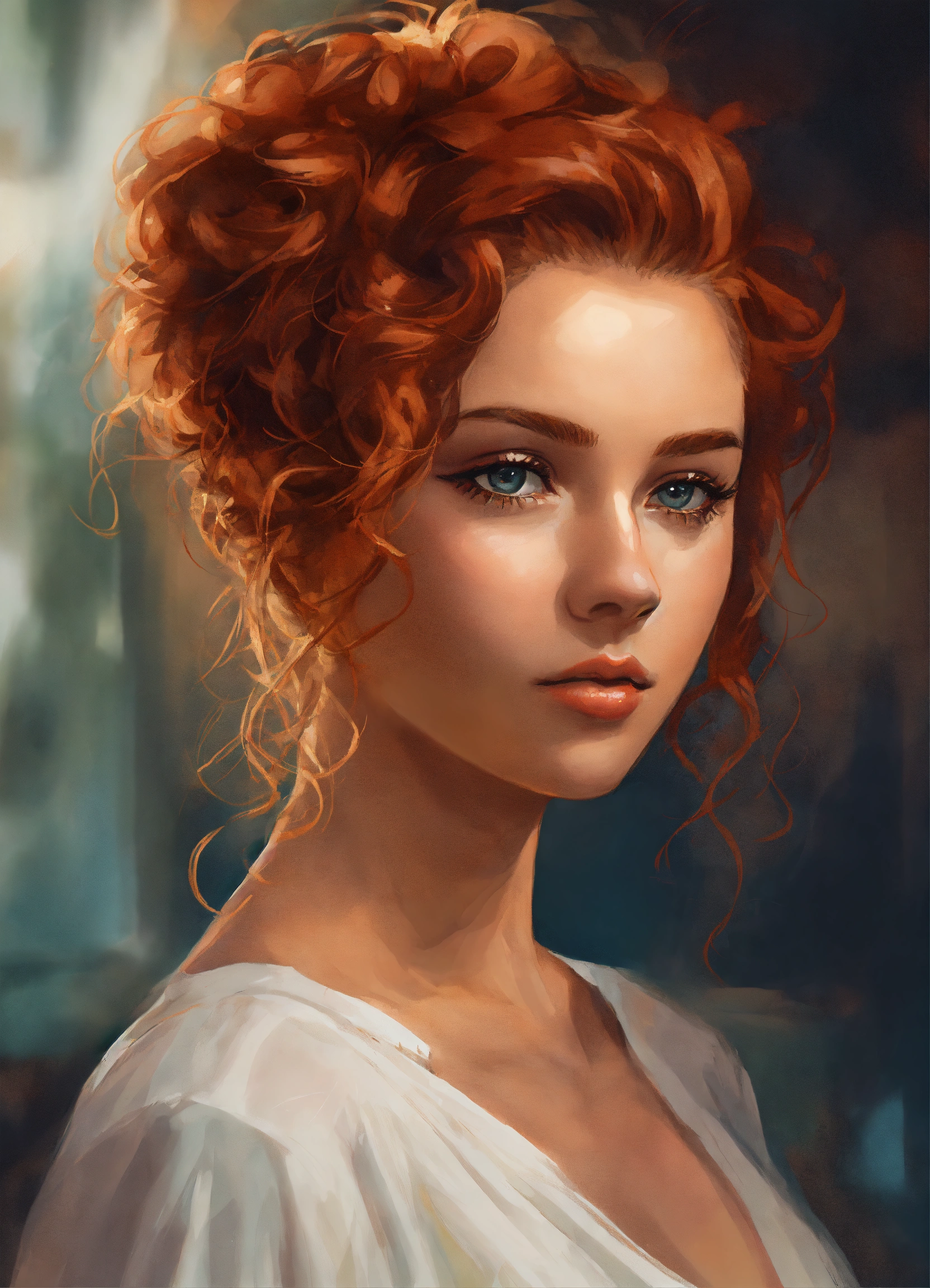 Lexica - Digital art painting of a beautiful young woman with curly ...