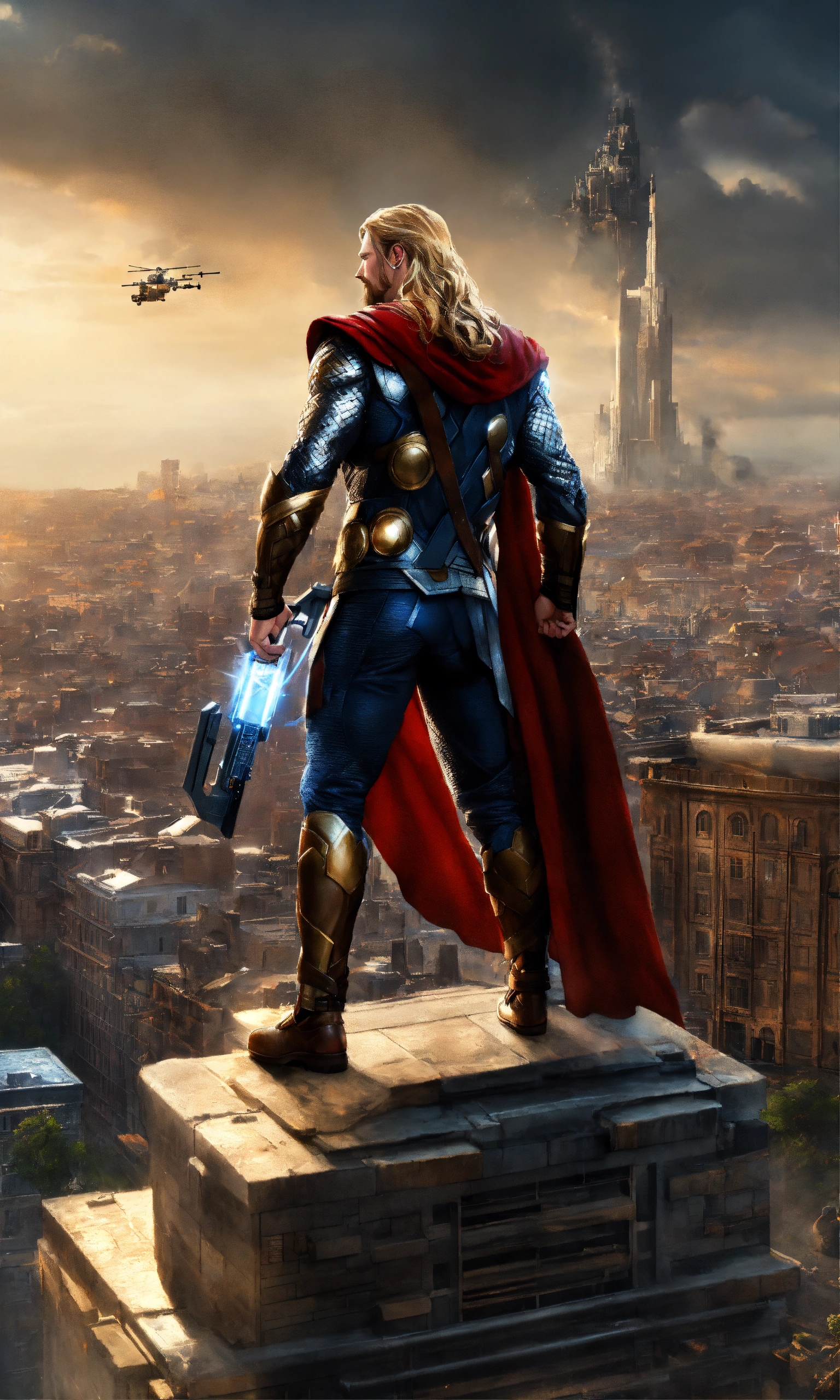 Lexica - Realistic, thor becomes a sniper, shooting on the top building ...