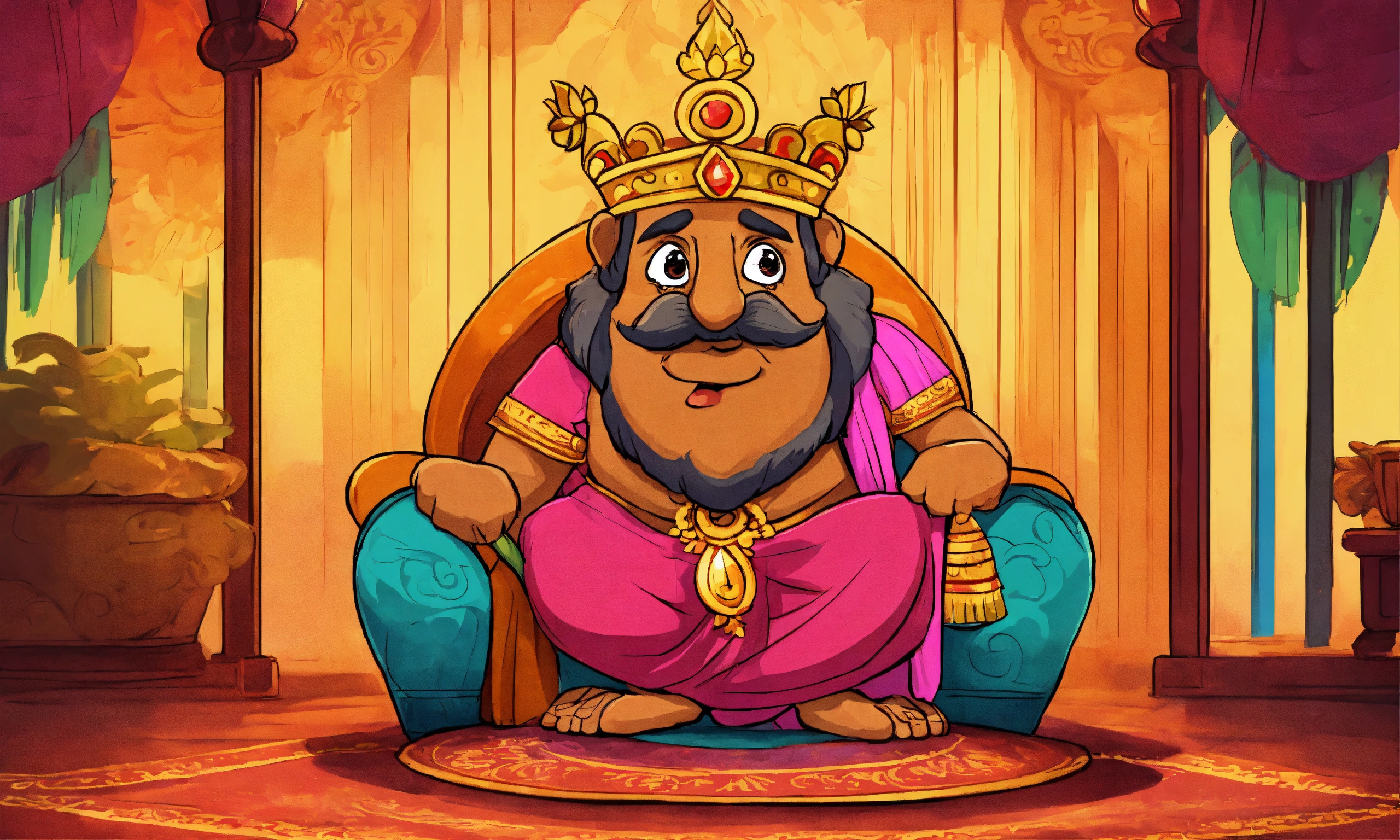 Lexica - Very sad Indian adult king, playful and silly, cartoon