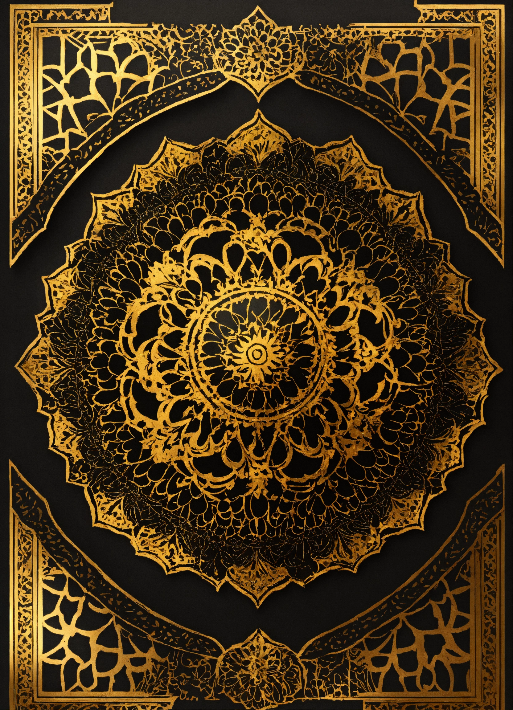 Lexica - Golden and black Mandala Art Background With golden Border ...