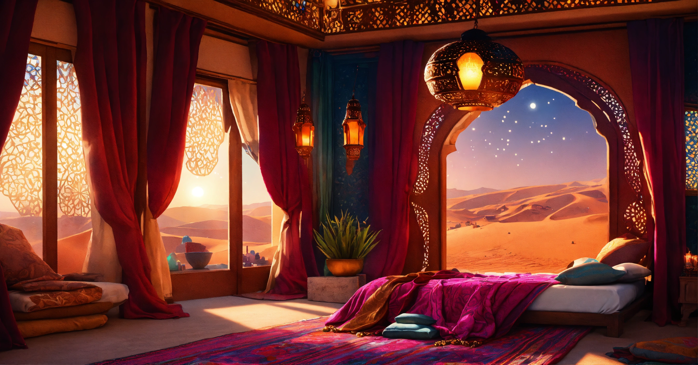 Lexica - Concept art of a large desert home bedroom, jakku, desert, hut ...
