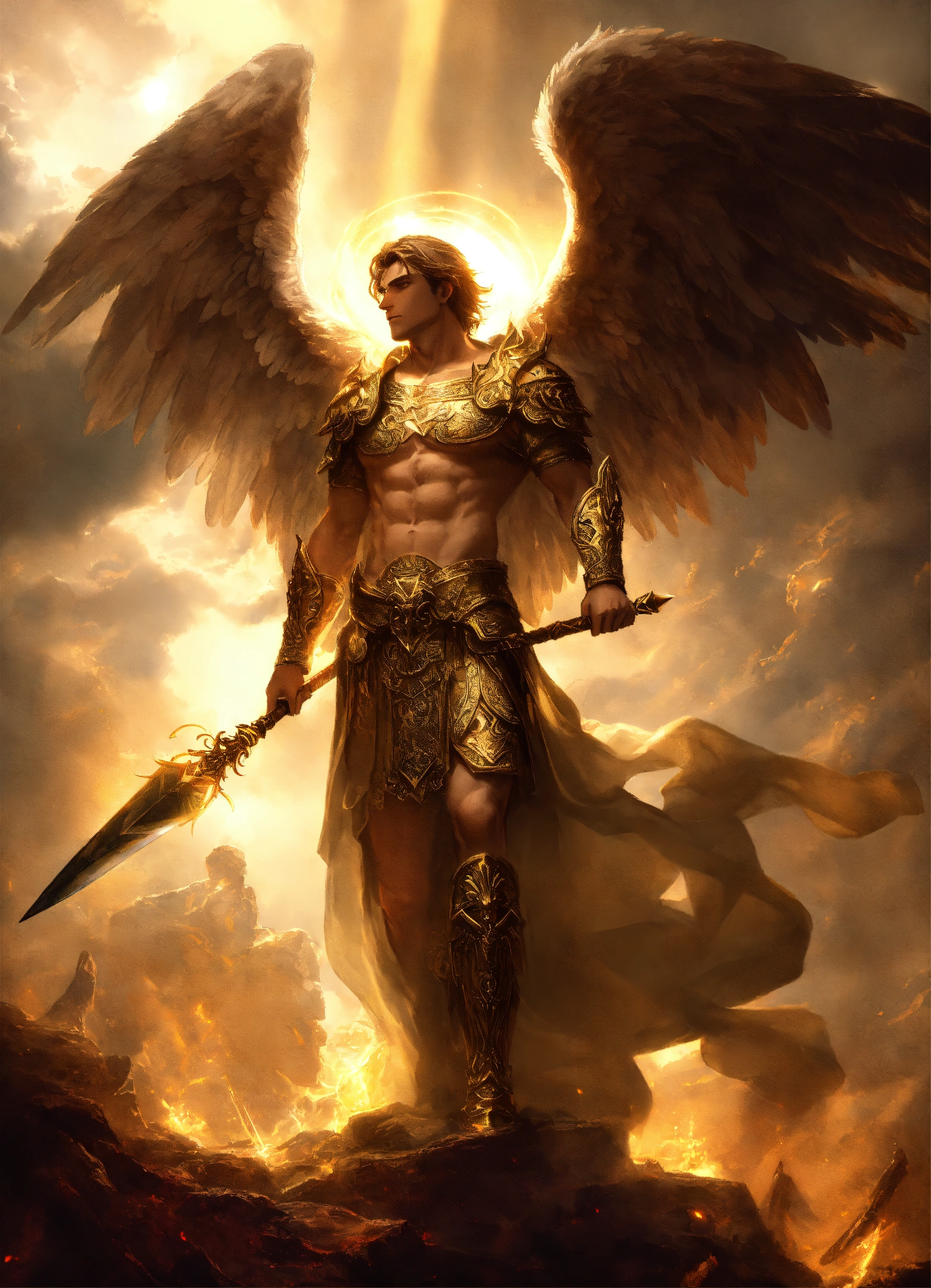 Lexica - A fallen angel, male, wielding a spear of pure light with gods ...