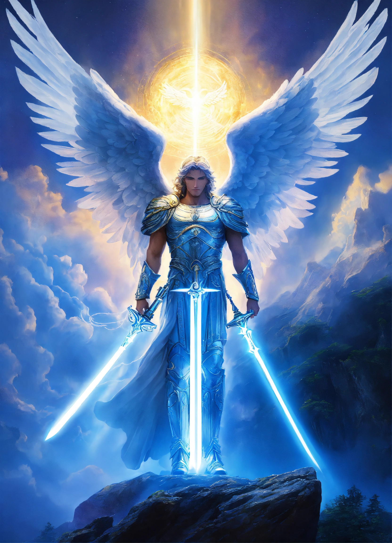 Lexica - Archangel Michael, Heaven, lightsword, earth in distance, blue ...