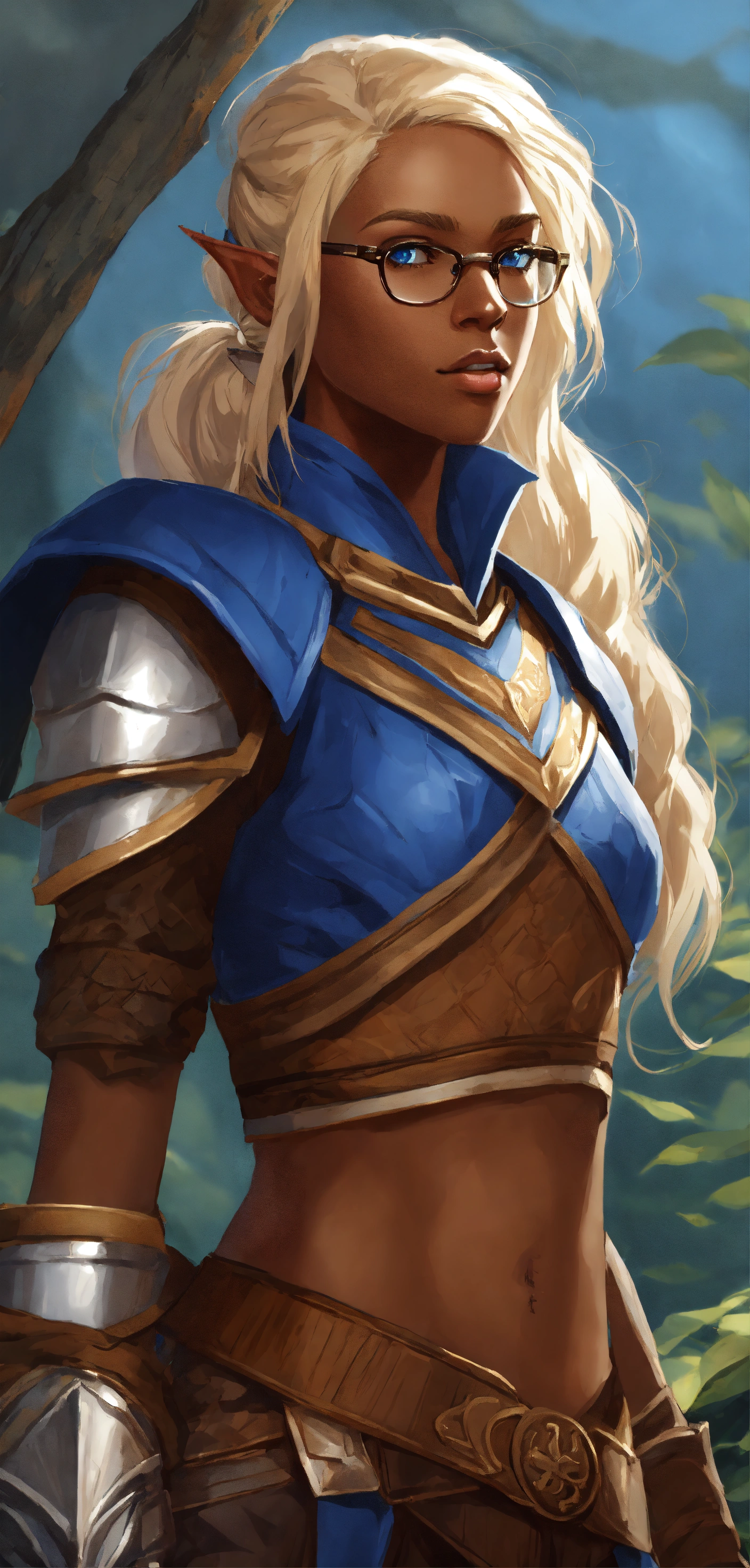 Lexica - A very brown skinned half elf woman, wearing glasses with deep ...