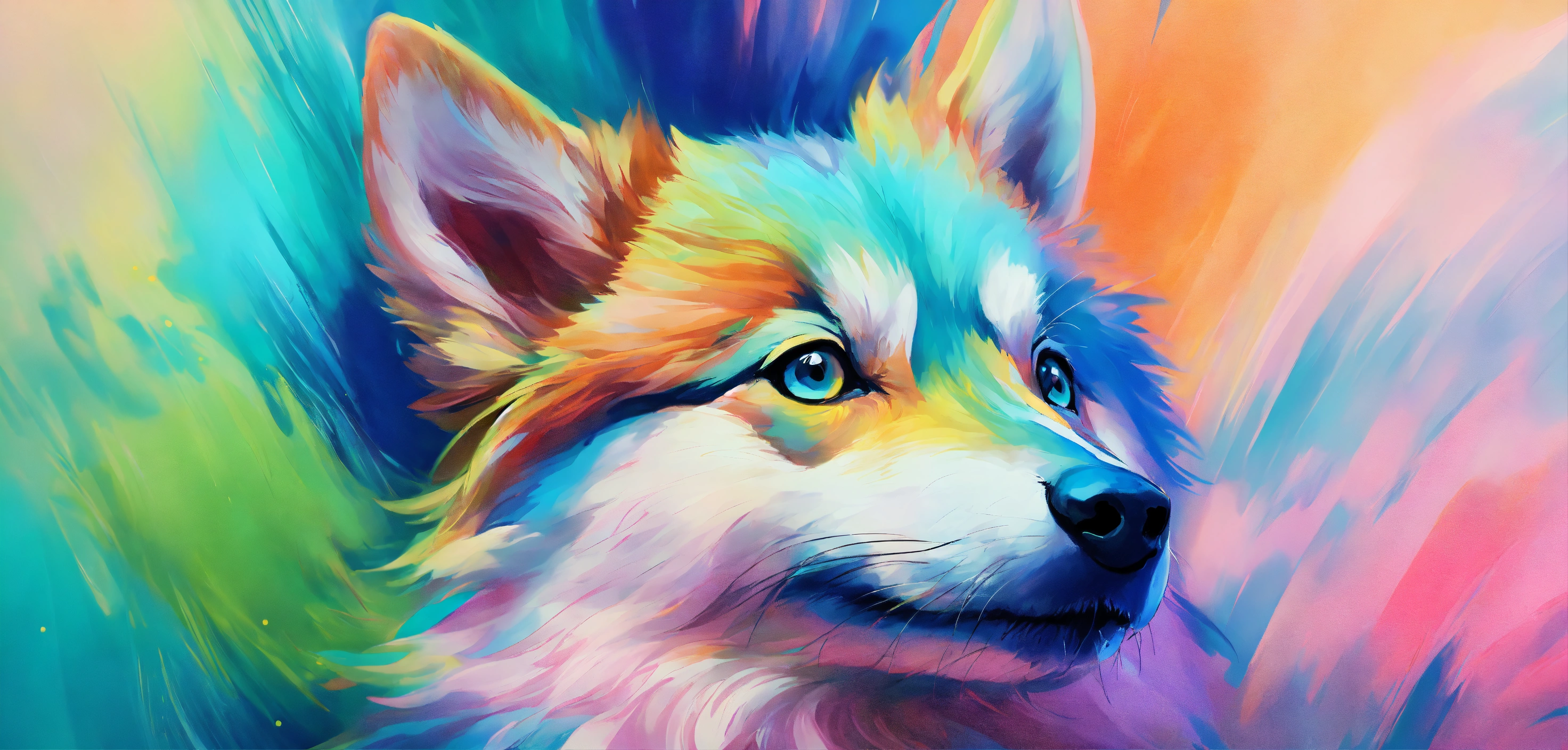Lexica - In this vibrant painting, a graceful Pomsky is captured in ...