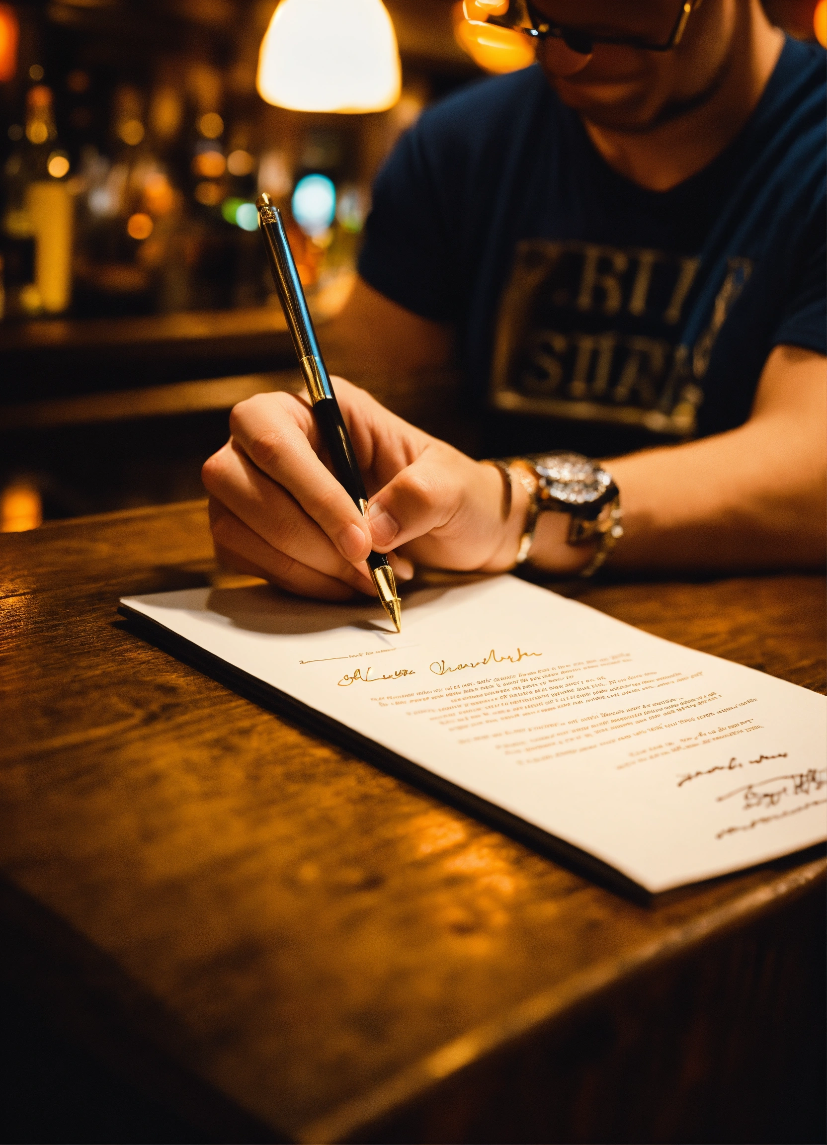 Lexica - Hand signing a document in a bar