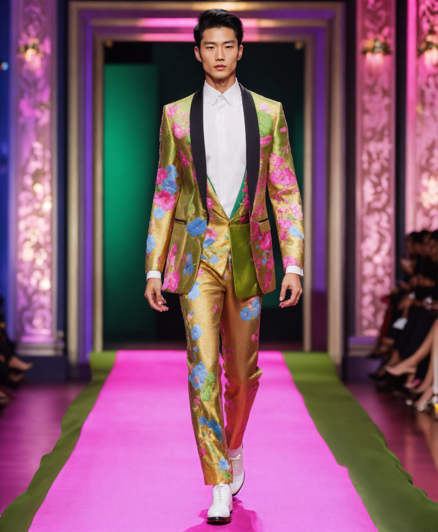 Lexica - Ultra realistic full body photo of a stylish beautiful Japanese  male model walking the runway modeling summer cruise designer wear brave,  Pa...