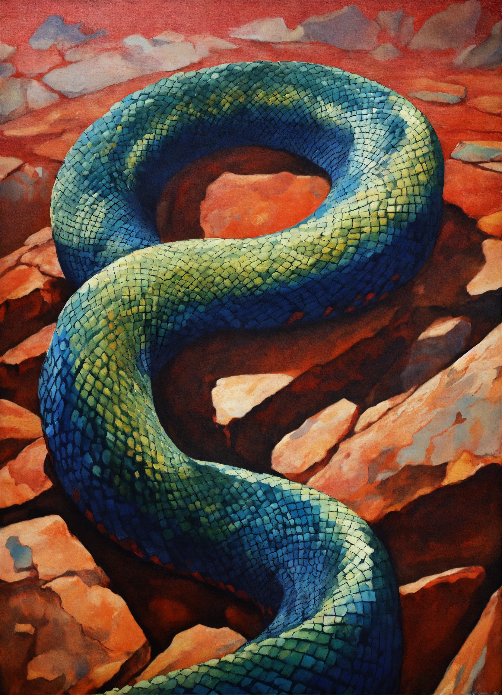 Lexica - Rattlesnake on a red rock geometric abstract art muted ...