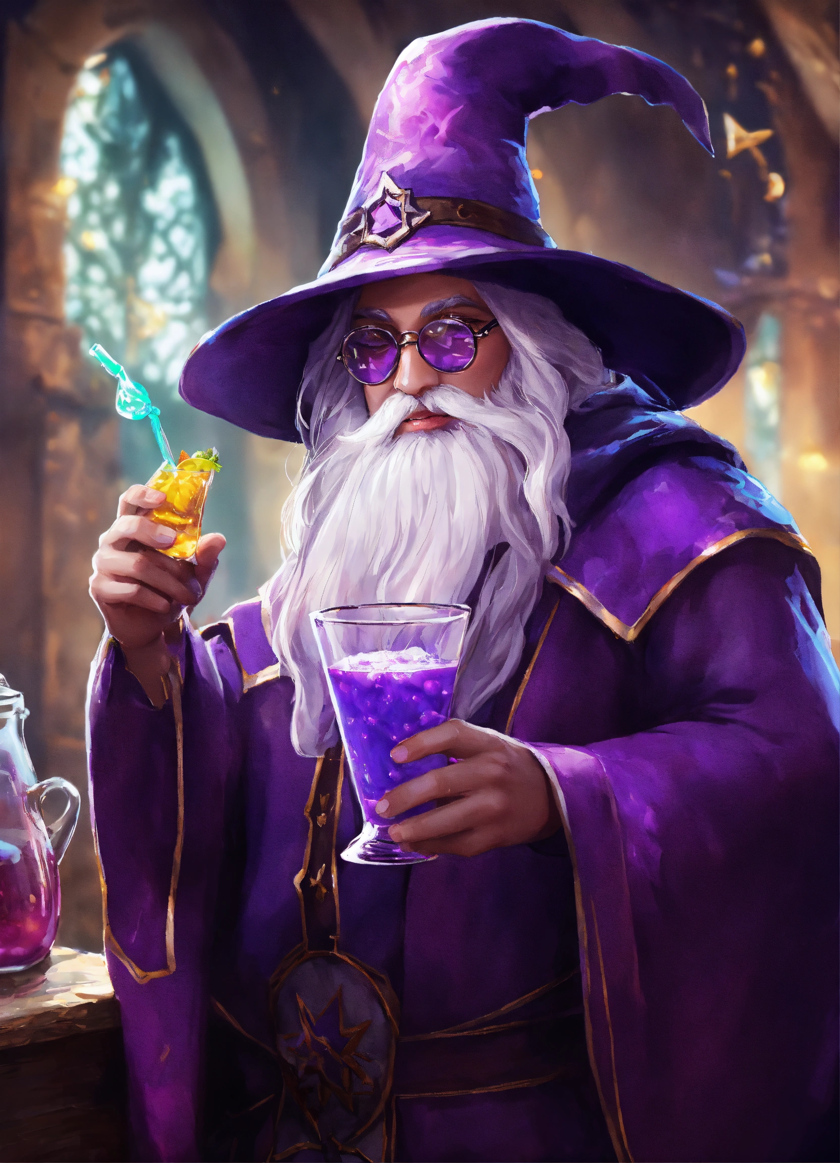 Lexica - Wizard holding a purple drink