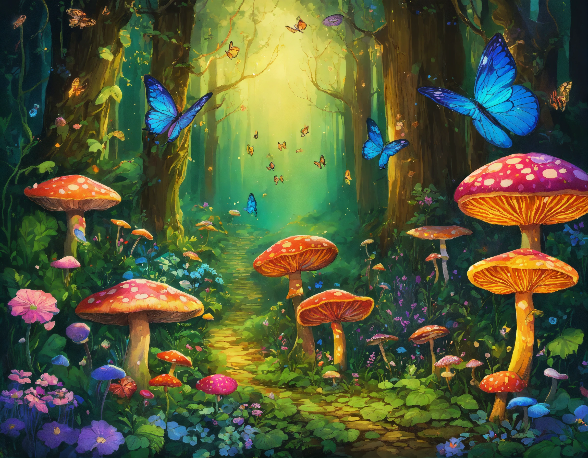Lexica - A beautiful enchanted forest with fungi and flowers that glow ...