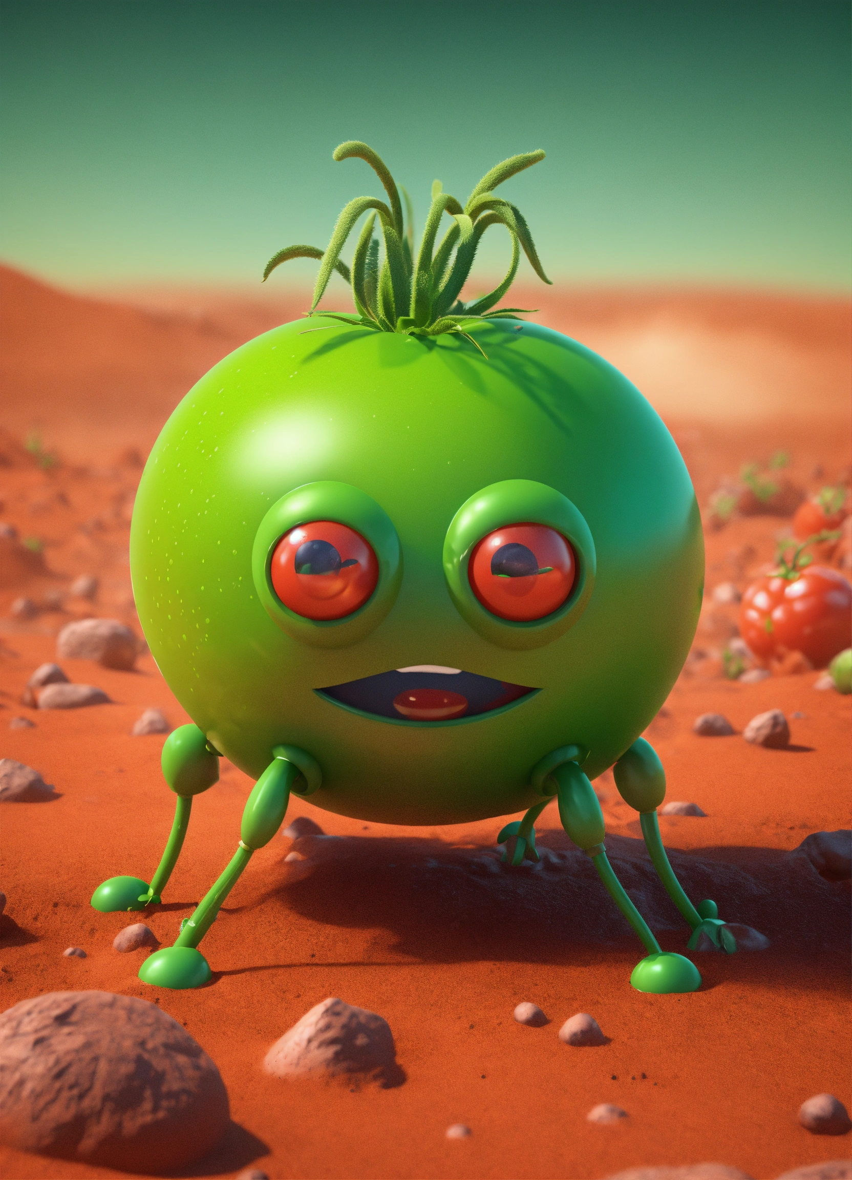 Lexica - Tomato on mars with eyes, tiny green legs and arms, 3d render ...