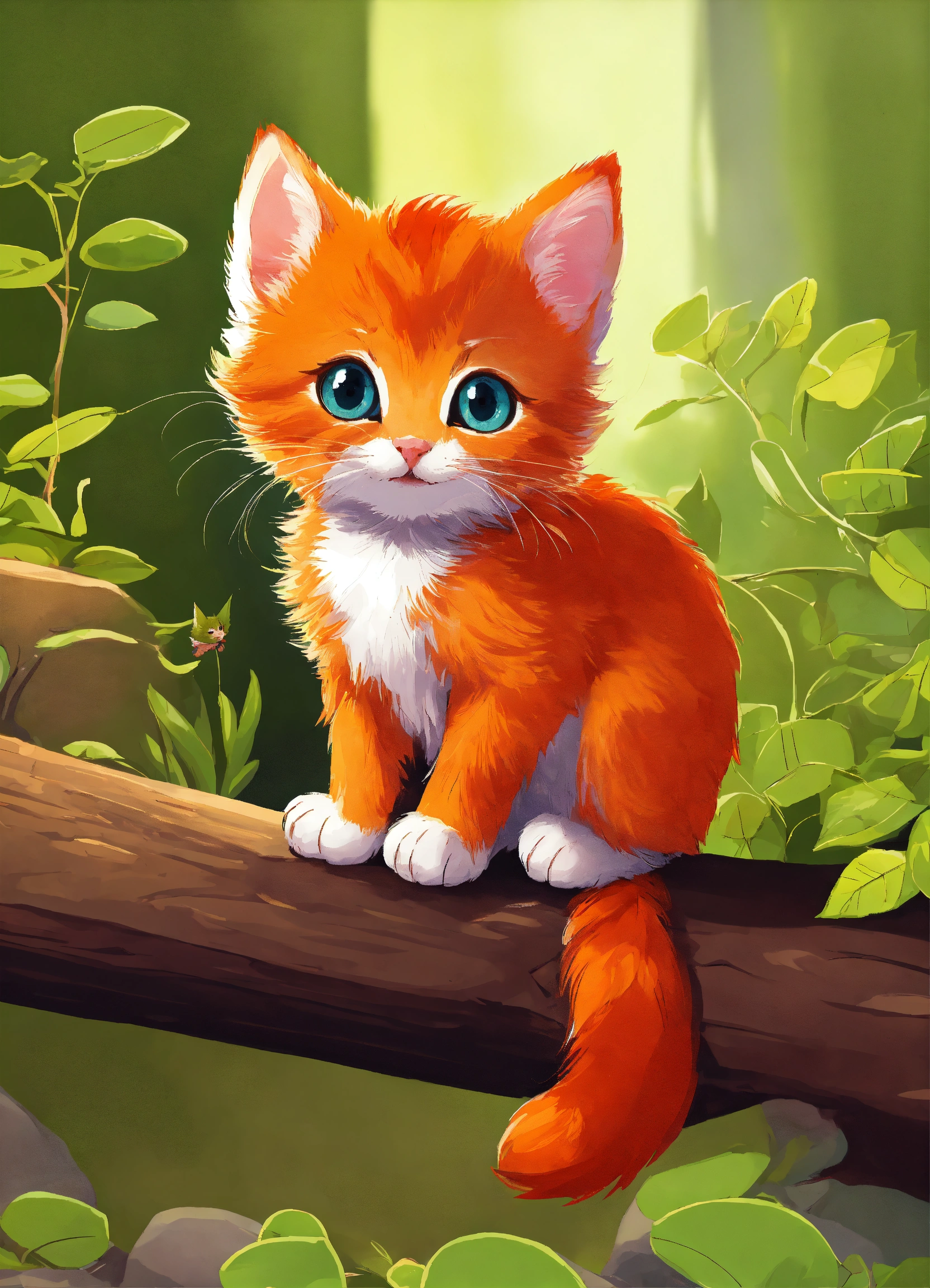 Lexica - One little red kitten is looking at the bird . cartoon