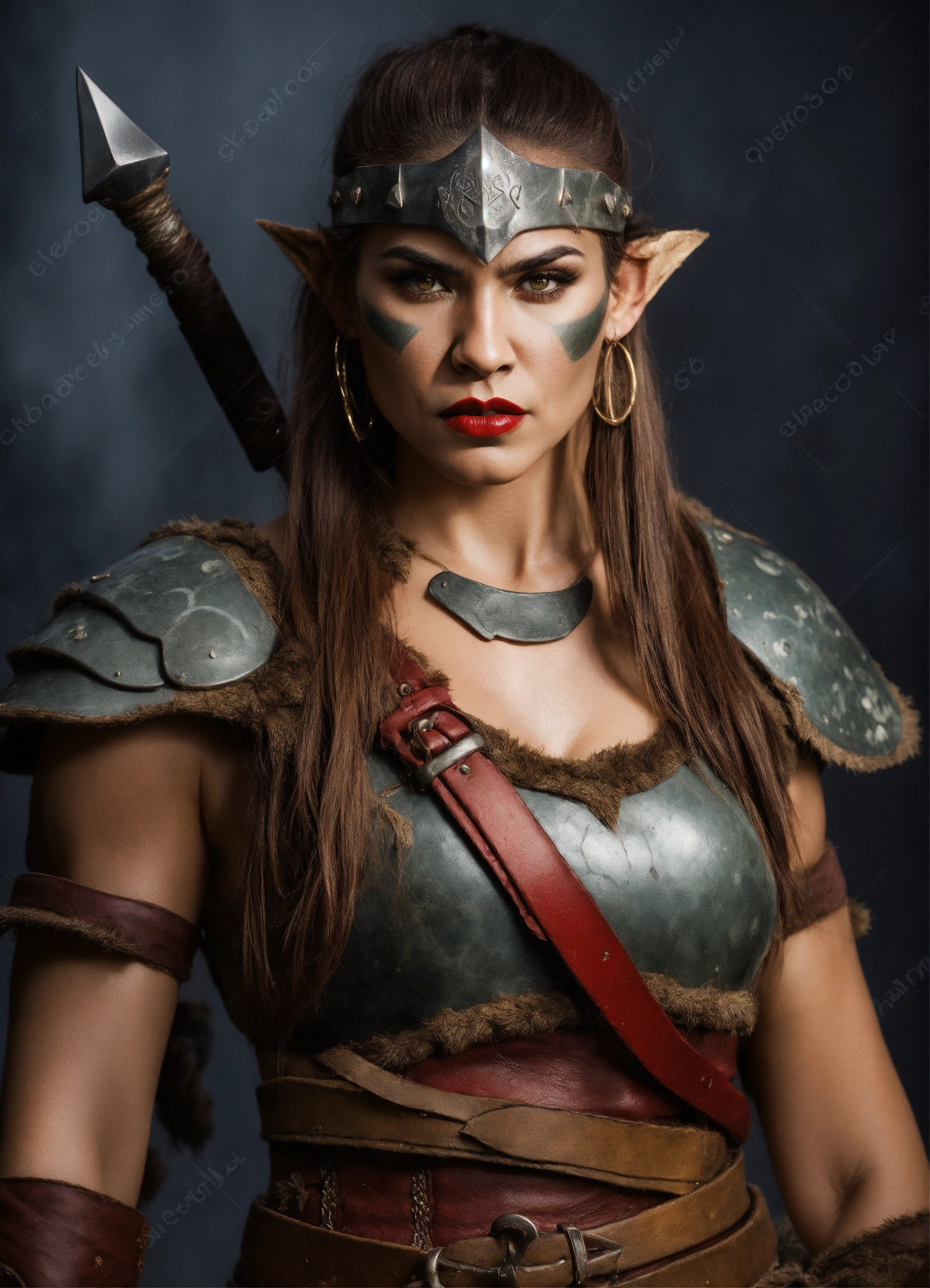 Lexica - Photo quality portrait of female half-orc barbarian warrior ...