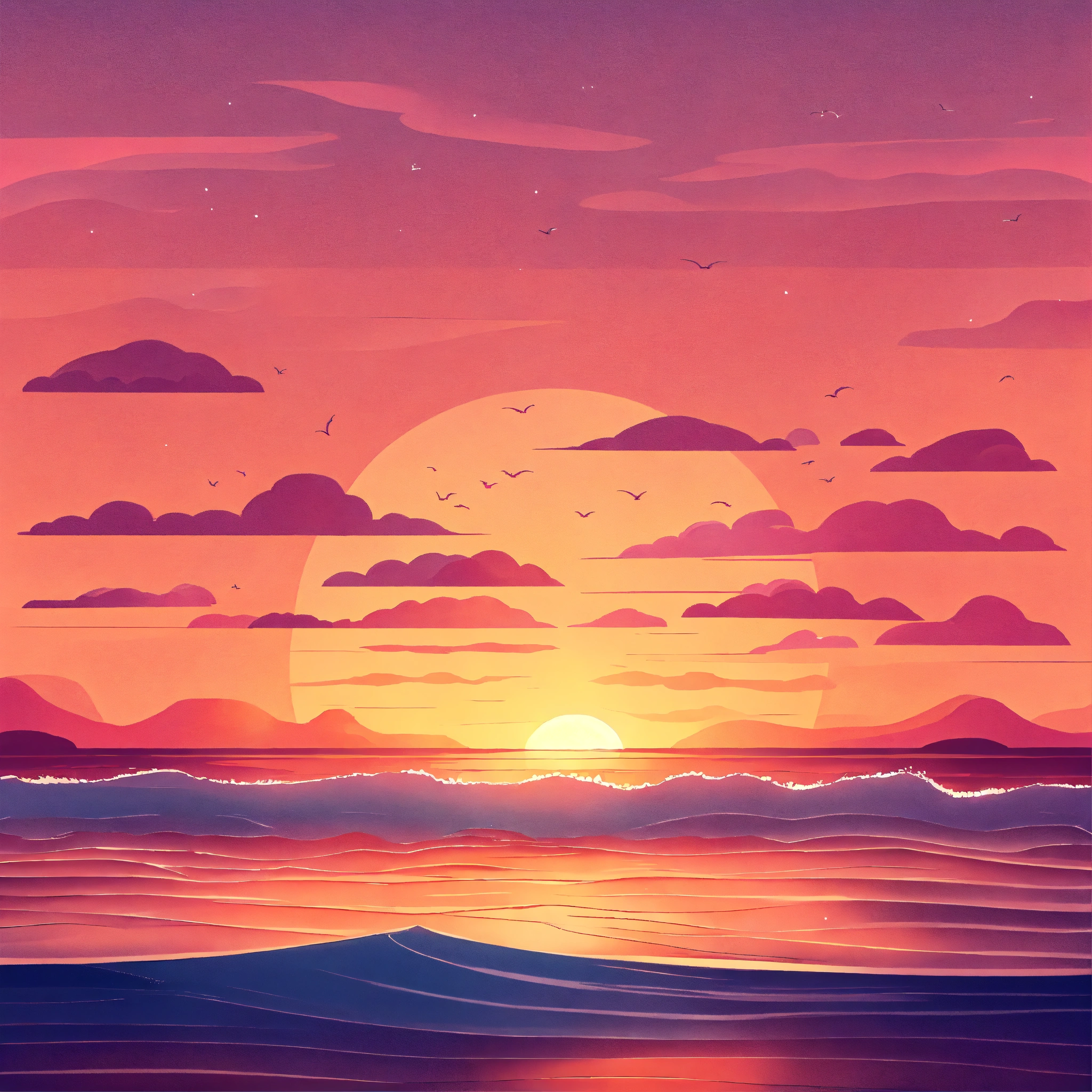 Lexica - Sunset waves beautiful nature scene. cozy webpage background ...