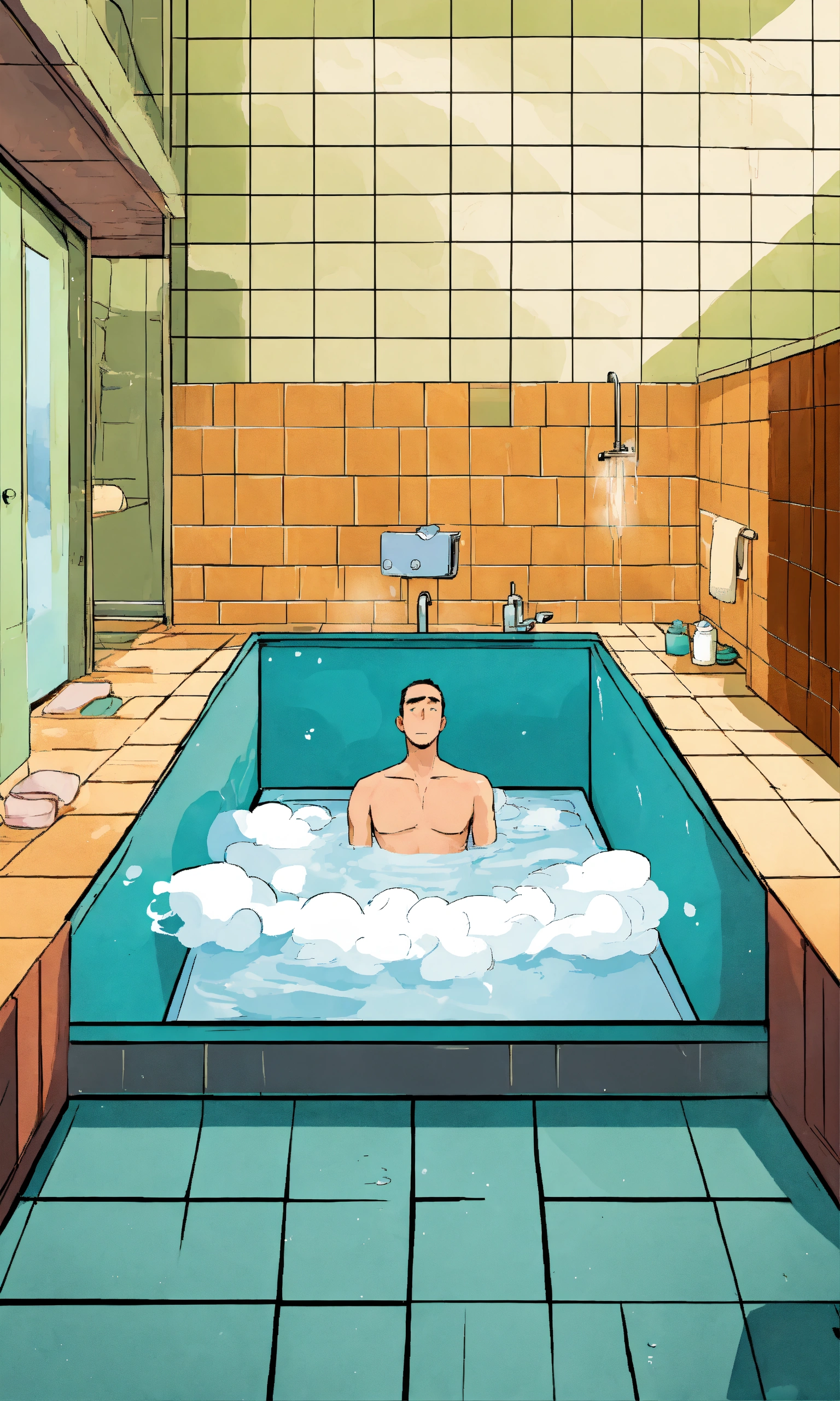 Lexica - A MAN TAKING A BATH, CARTOON