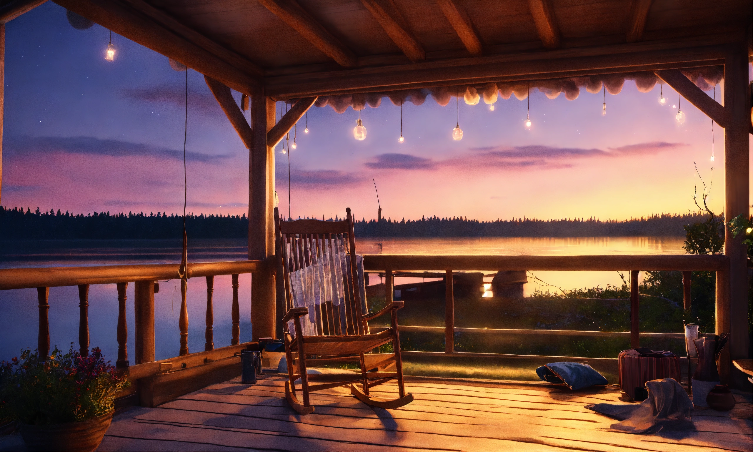 Lexica - Epic shot of ultra detailed and cozy porch in Sweden at a lake ...