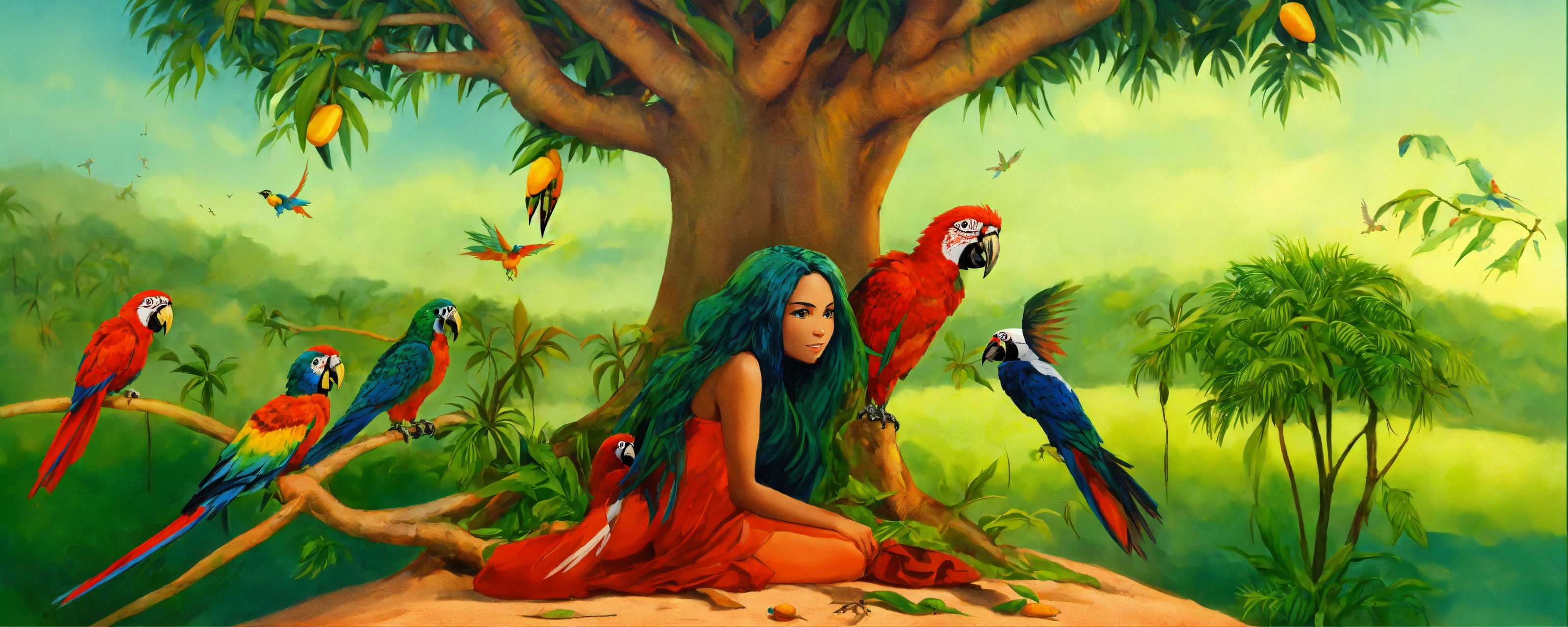Lexica - A woman whose legs turn into the trunk of a mango tree, her ...