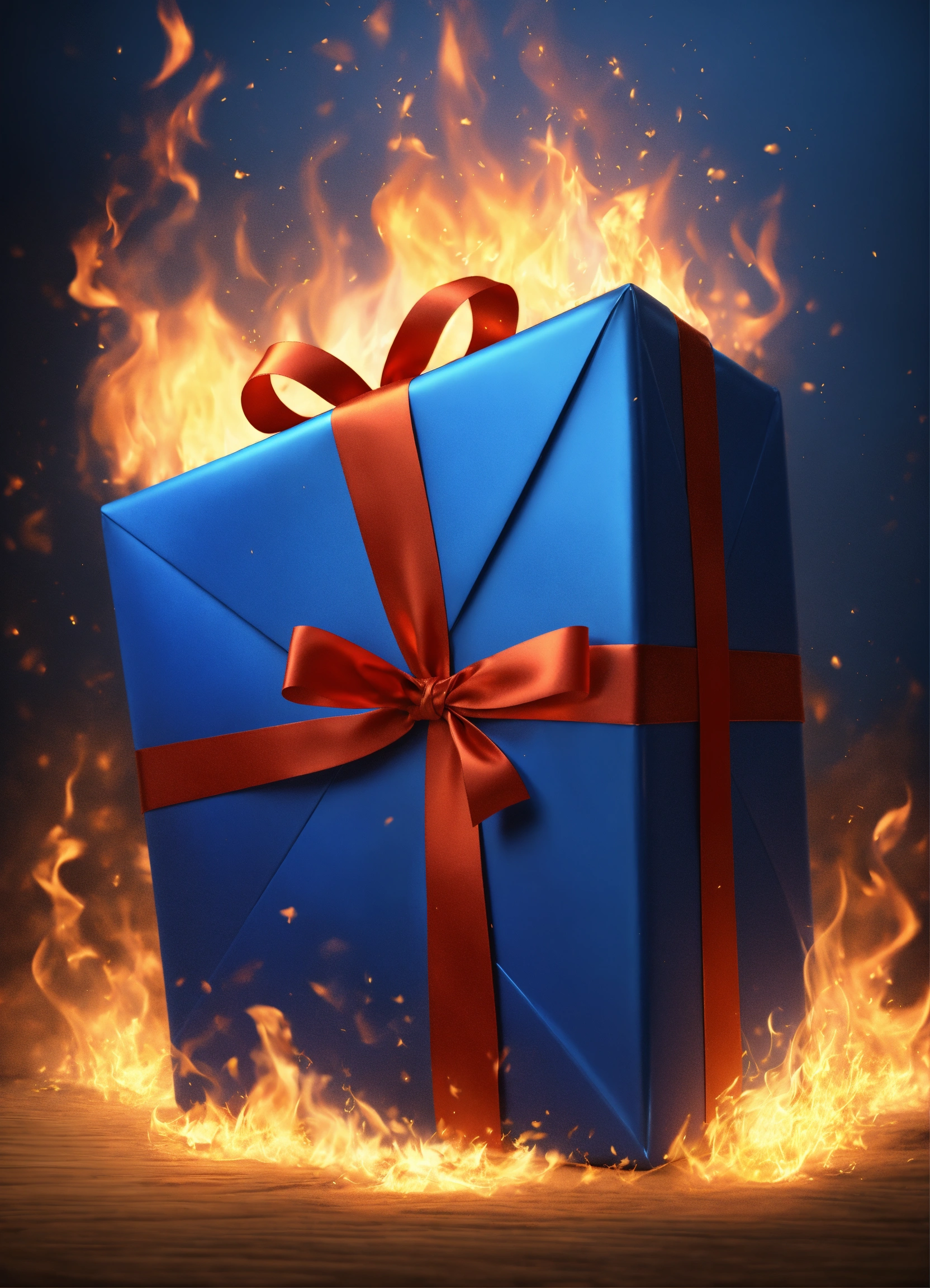 Lexica - Blue Gift with fire realistic