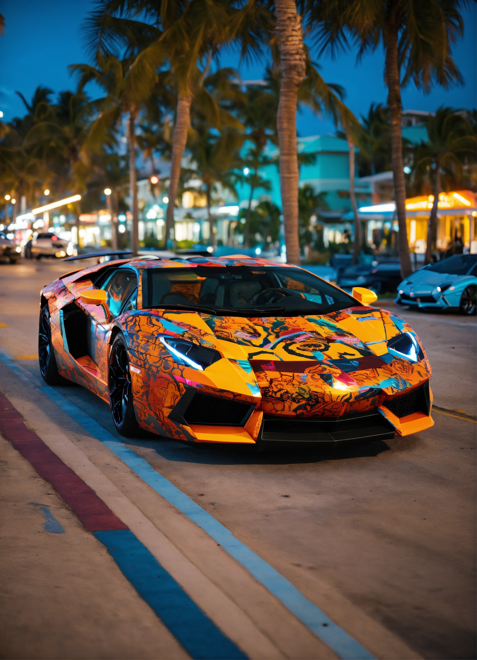 Lexica - A rapper walking in Miami Beach Lamborghini aventador cars ...