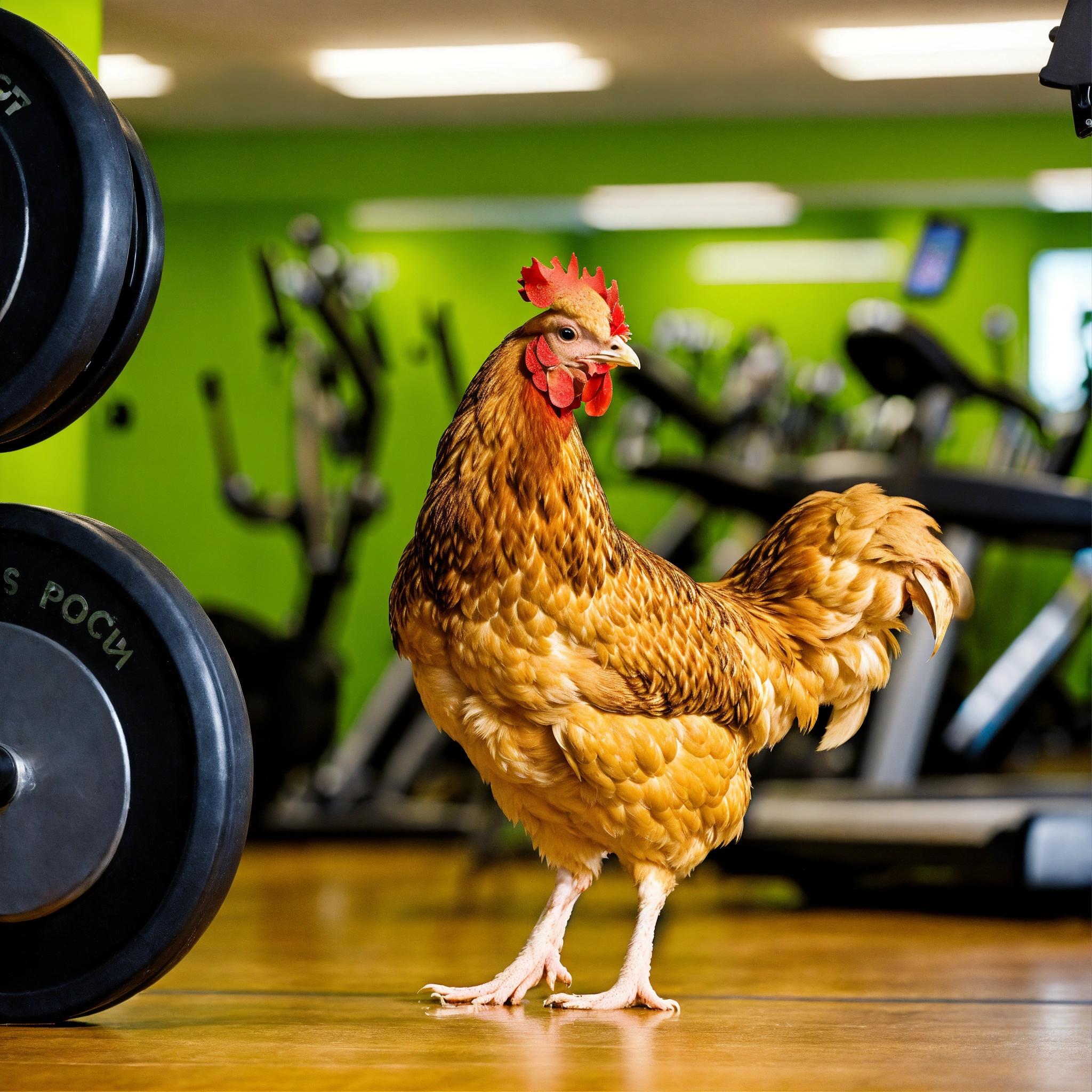 Lexica - A chicken sportsman at the gym.