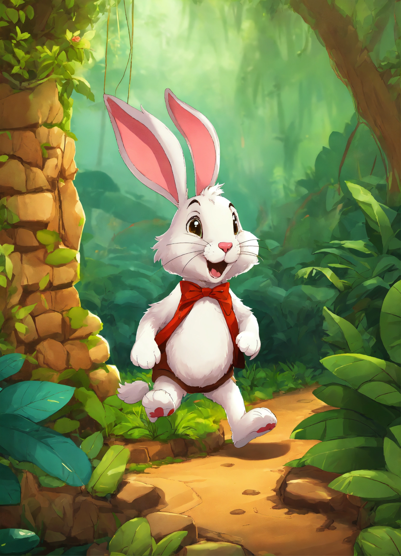 Lexica - Let cartoon big rabbit walk in jungle