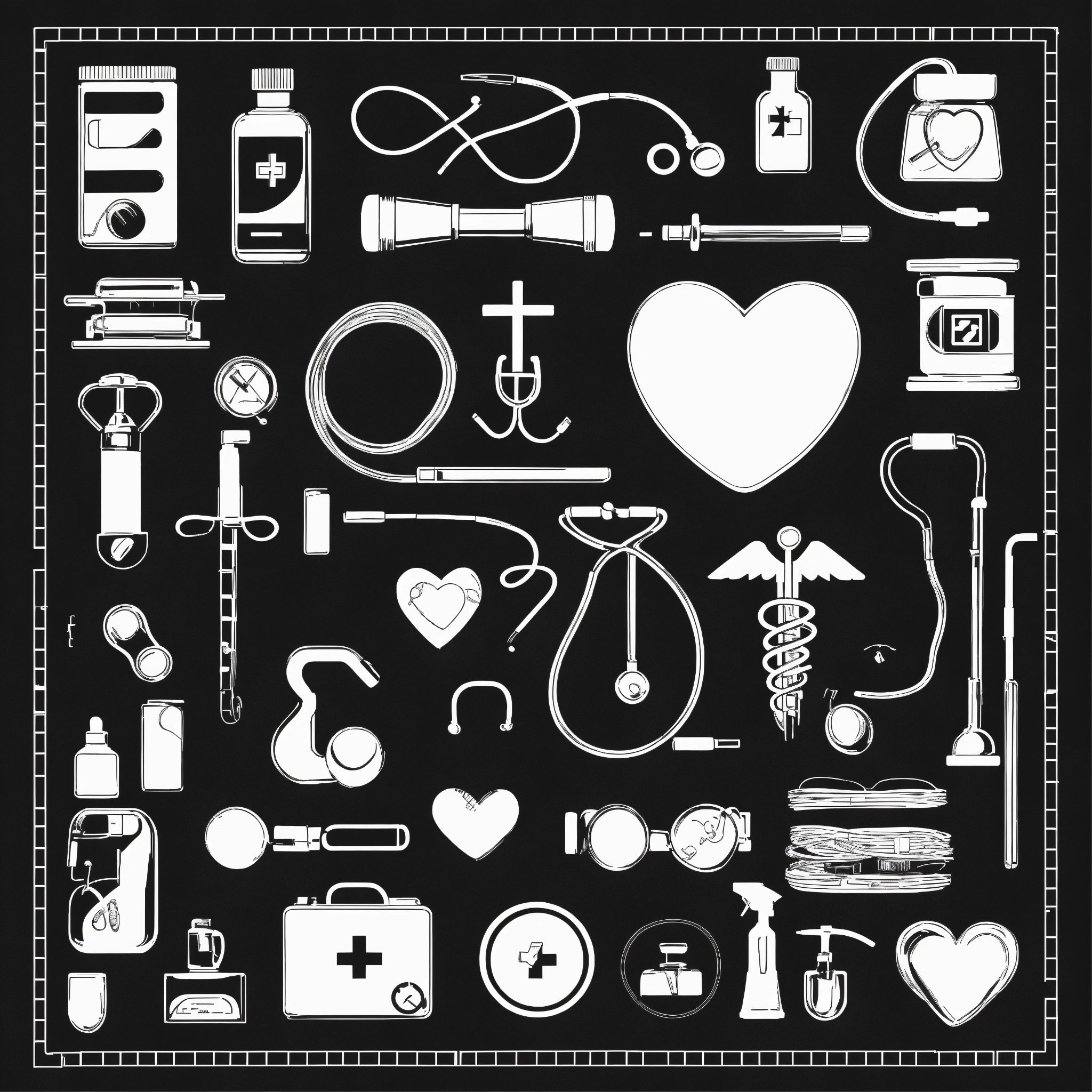 Lexica - Medical equipment, heart, stethoscope, caduceus, bandaid ...