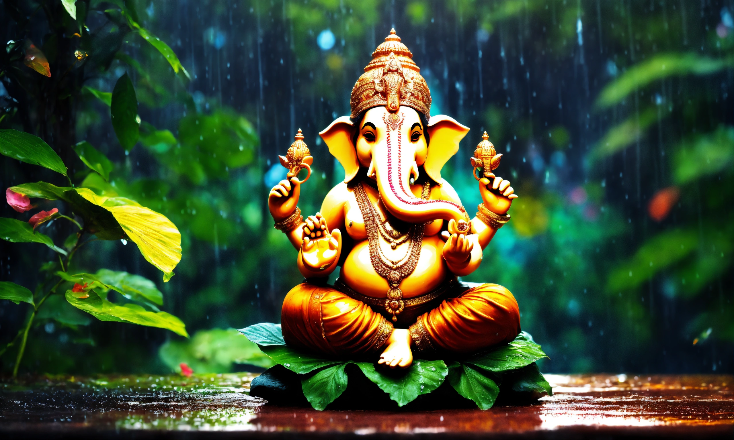 Lexica - LORD GANESHA WITH ILLUSTRATION, DARK BACKGROUND, COLORFUL , IN ...