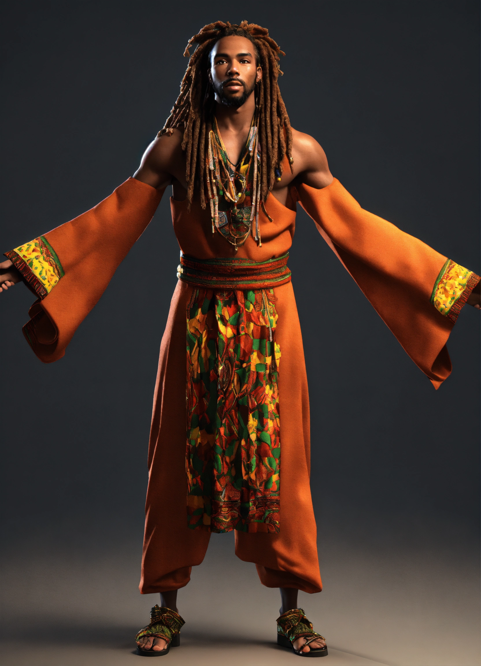 Lexica - 3d render of Black man with long flowing dreadlocks, 6'5