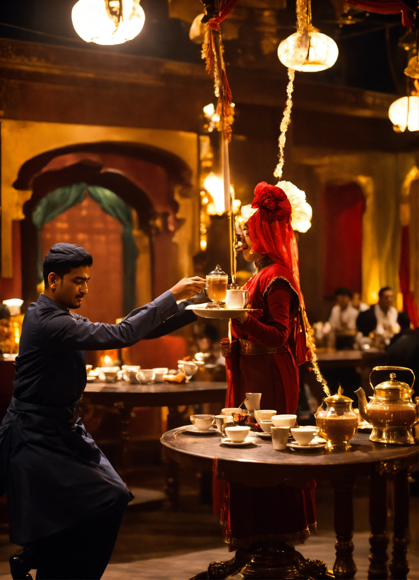 Lexica - Skilled servers pour Chai tea from one cup to another in a ...