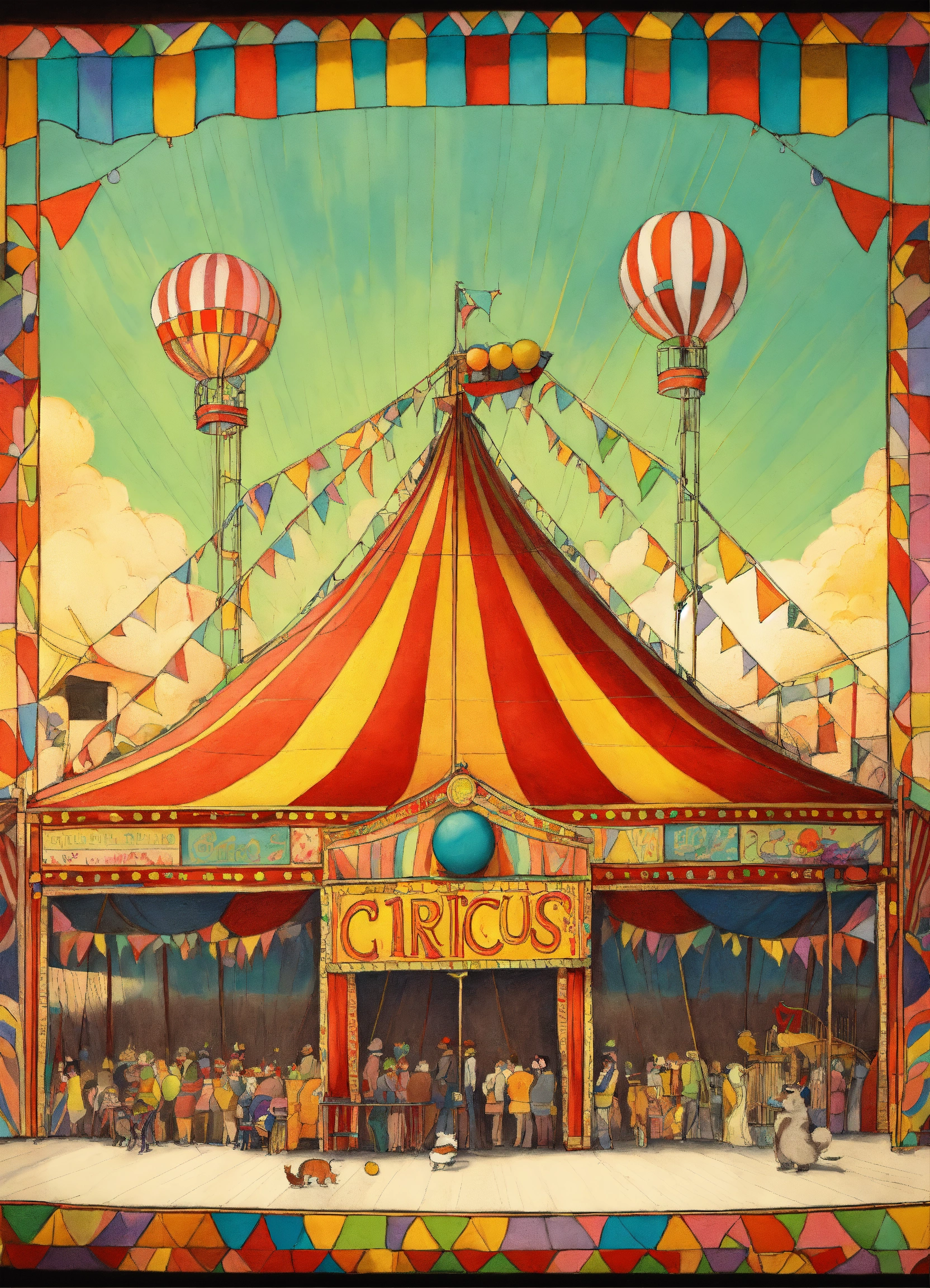 Lexica - Circus. Drawing an external view of a circus in the 50's with ...