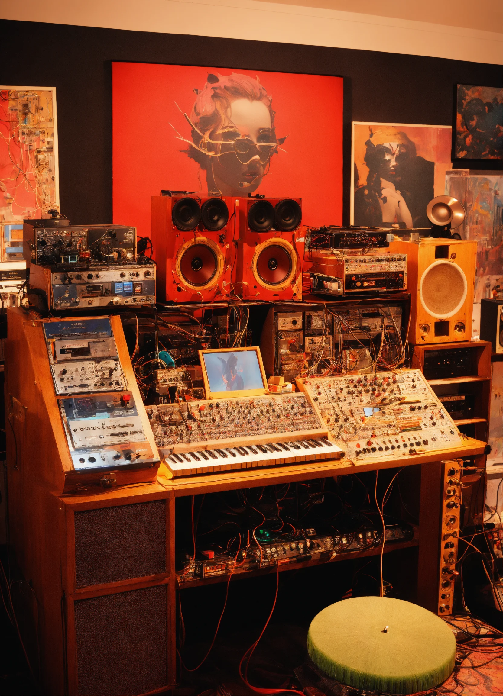 Lexica - Close up photography, of machines, synthetizer, cables, wires ...