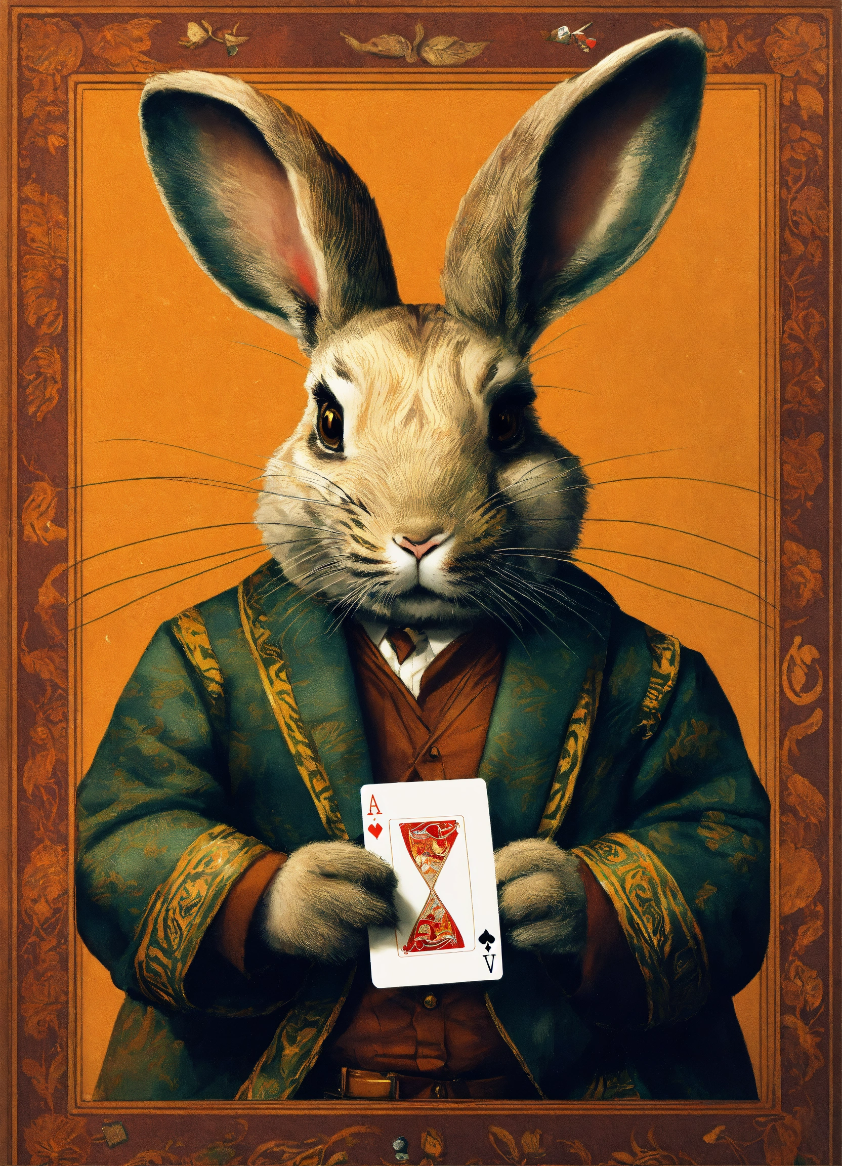 Lexica - A rabbit with tiger fur holds playing cards in his hands. one ...